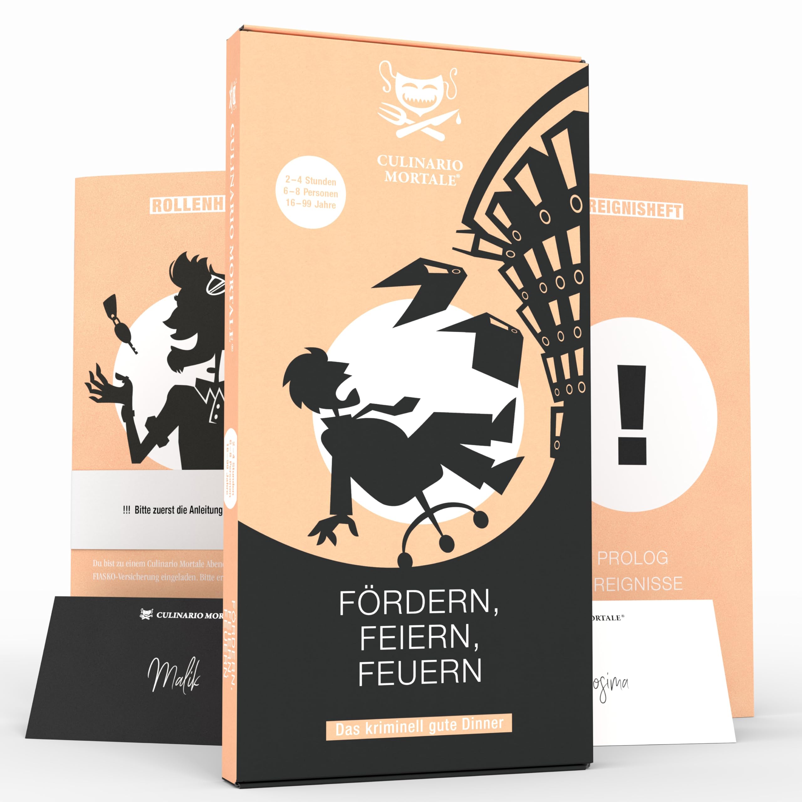 CULINARIO MORTALE® – Fördern, feiern, feuern - Krimidinner für Zuhause für 6 bis 8 Personen - unterhaltsames Krimi Dinner für Zuhause - Krimispiele für Erwachsene