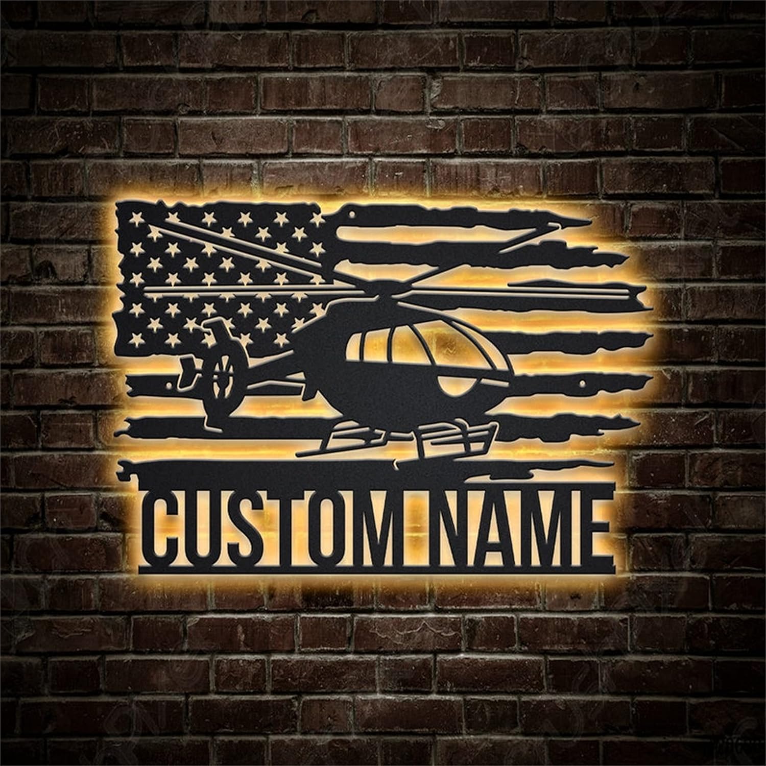 Personalized US Army Helicopter Metal Sign with LED Lights