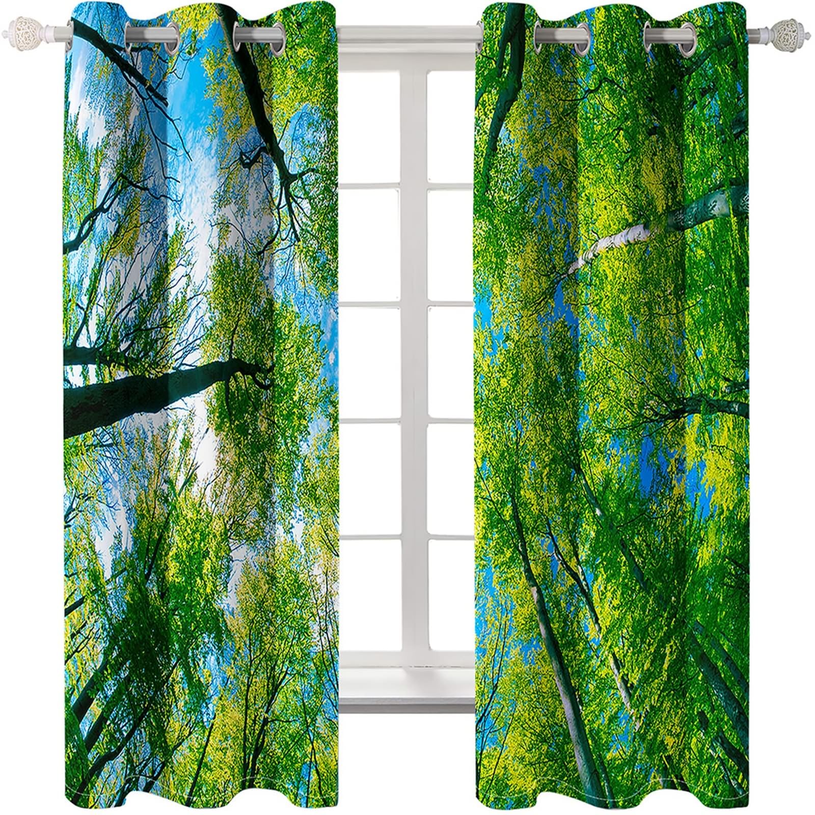 Gualiy Rideaux Salon Occultant, Rideau Thermique Isolant Fenetre Paysage Arbres et de Ciel Rideaux Lot de 2 102x183cm