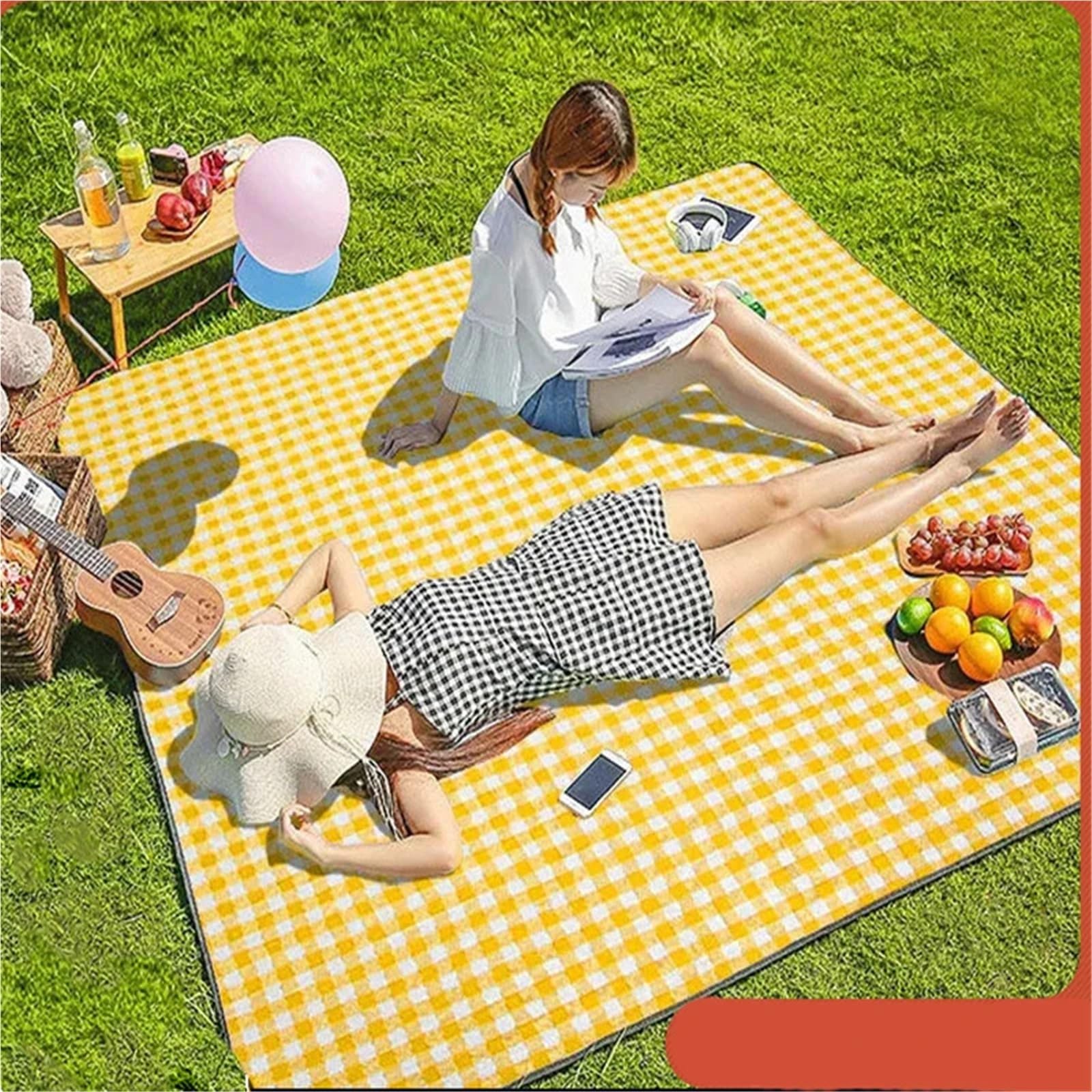 Tappetino da picnic in tessuto non tessuto impermeabile ispessito, da spiaggia, per campeggio e uso esterno, giallo, 200 x 200 cm, taglia unica