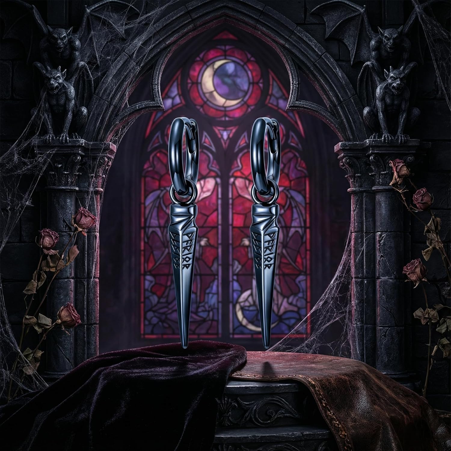 Sterling Silver Medieval Sword Dangle Drop Earrings Dagger Hoop Earrings Cross Knives Earrings for Women Girls Boys Men - Image 3