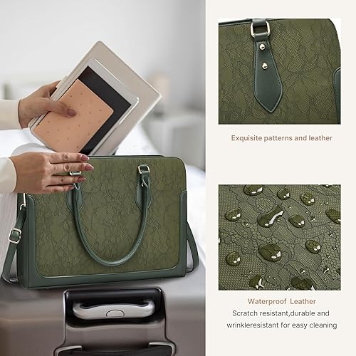 Miniatura 6 de Bolsa para laptop para mujer, bolsa de trabajo de 15.6 pulgadas para mujer, bolsa de cuero para computadora, impermeable, maletín profesional, bolsa