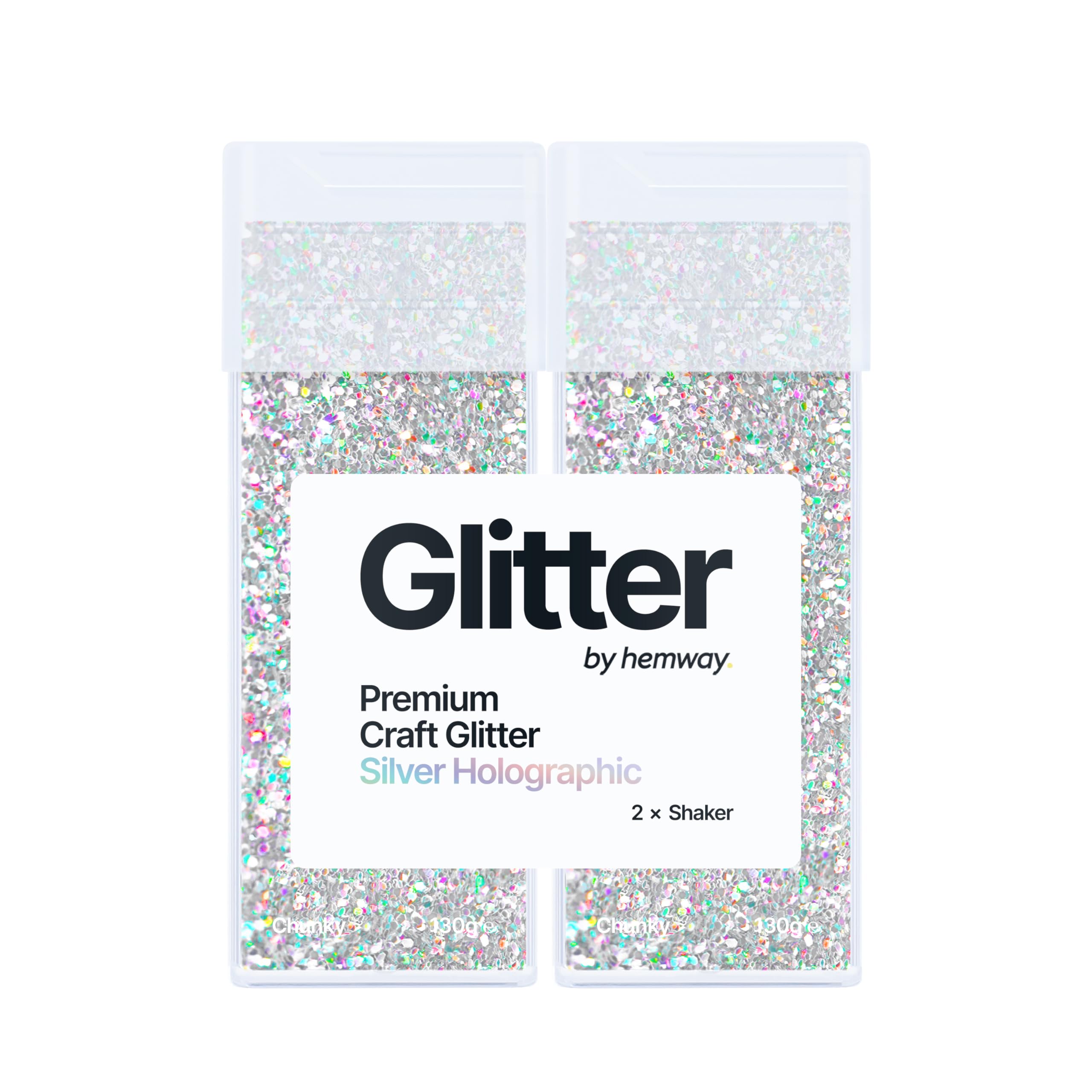 Hemway Glitter Shaker Silver Holographic 130g x2 Pack Chunky, Craft Glitter Shakers for Resin & Epoxy Crafts