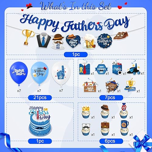 Miniatura 2 de Decoraciones del Día del Padre, decoraciones de fiesta del Día del Padre, incluye pancarta de fiesta del día del padre, globos colgantes para
