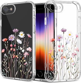 Floral Clear Case for iPhone SE 2022/2020 3rd/2nd Generation SE3/SE2 & iPhone 8/7 for Women/Girls,Pretty Flower Design Silicone Phone Cover,Slim Soft Drop Proof TPU Protective Shell,FL-37