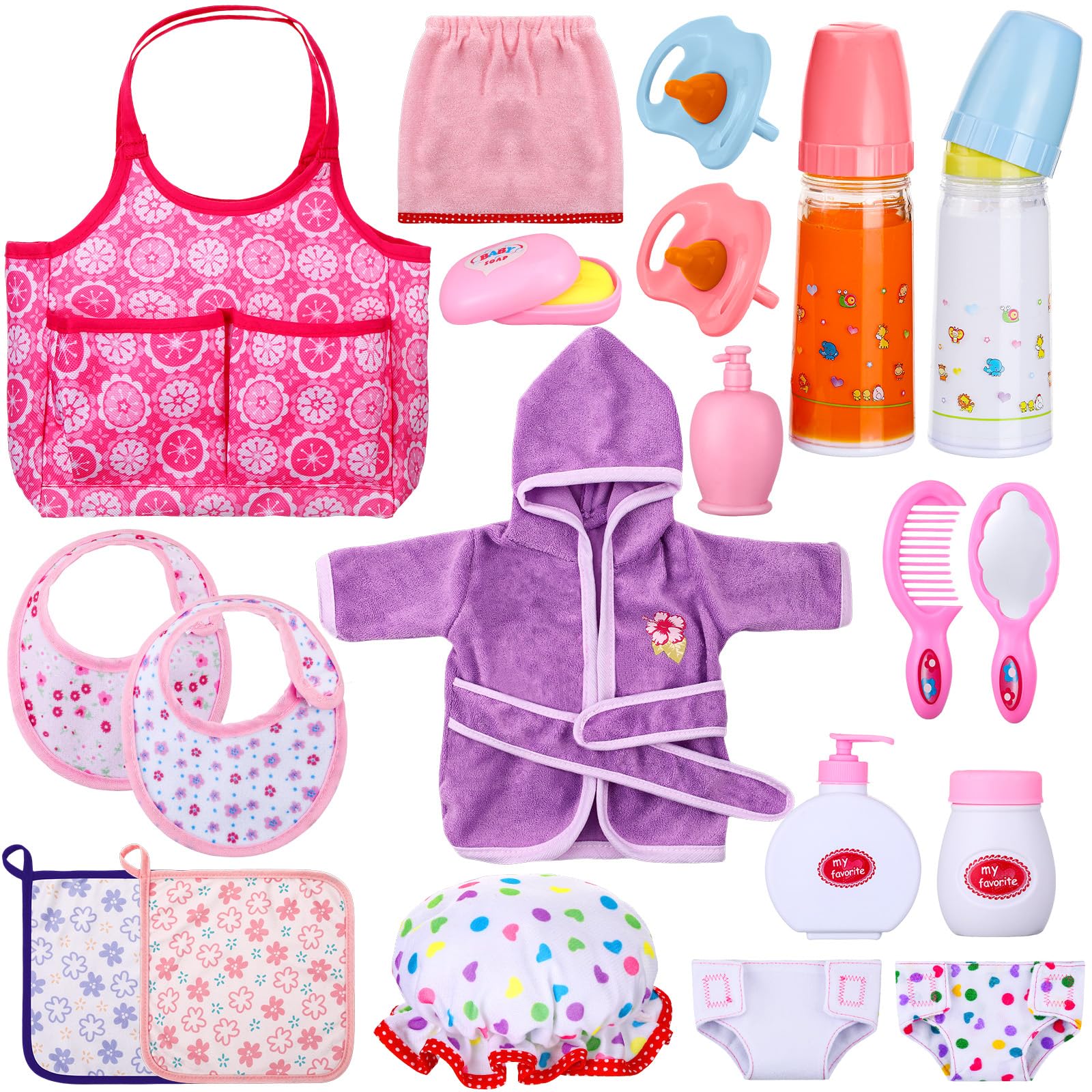 Rotatingpals 21 Pcs Baby Doll Accessories Baby Doll Diaper Bag Set with Accessories Include Diaper Disappearing Milk Bottles Pacifier Bib Feeding and Caring Set for Boys Girls Birthday Gifts