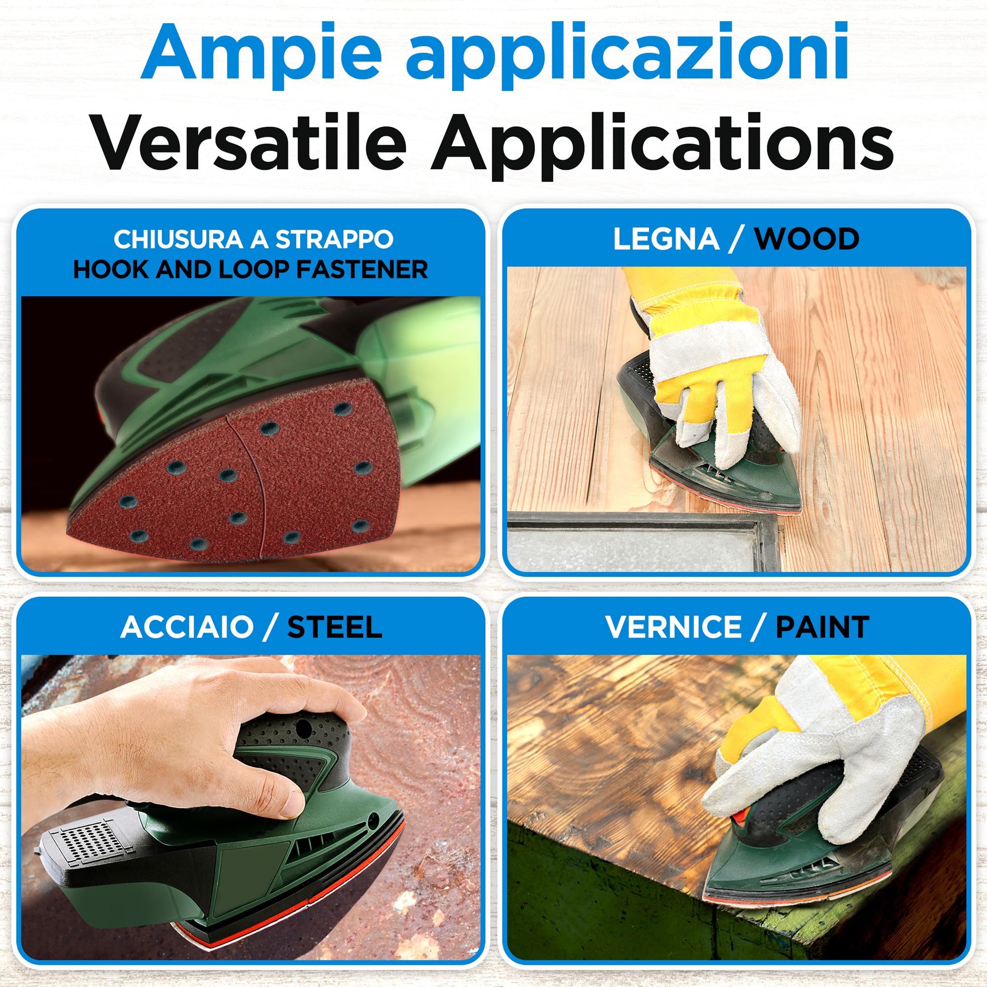 Carta Abrasiva Delta - Confezione da 24, 11 Fori - Tamponi Abrasivi Triangolari 105 x 152mm per Levigatrici Triangolari - Varie Grane (40, 60, 80, 120, 180, 240)