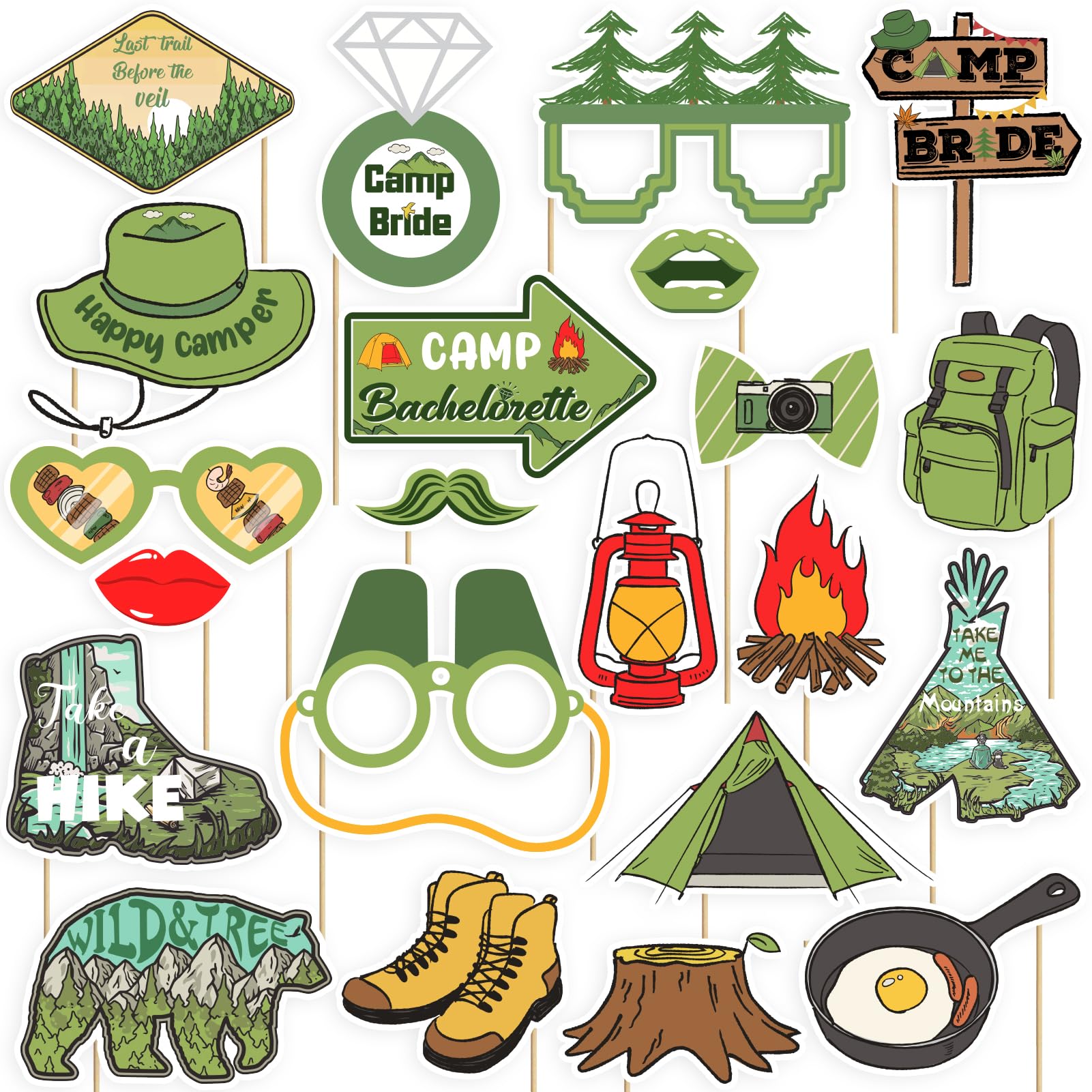 Camping Bachelorette Photo Booth Props - 22 Pcs Camp Bride Photo Booth Props for Bridal Shower Engagement Wedding Camp Theme Party Supplies
