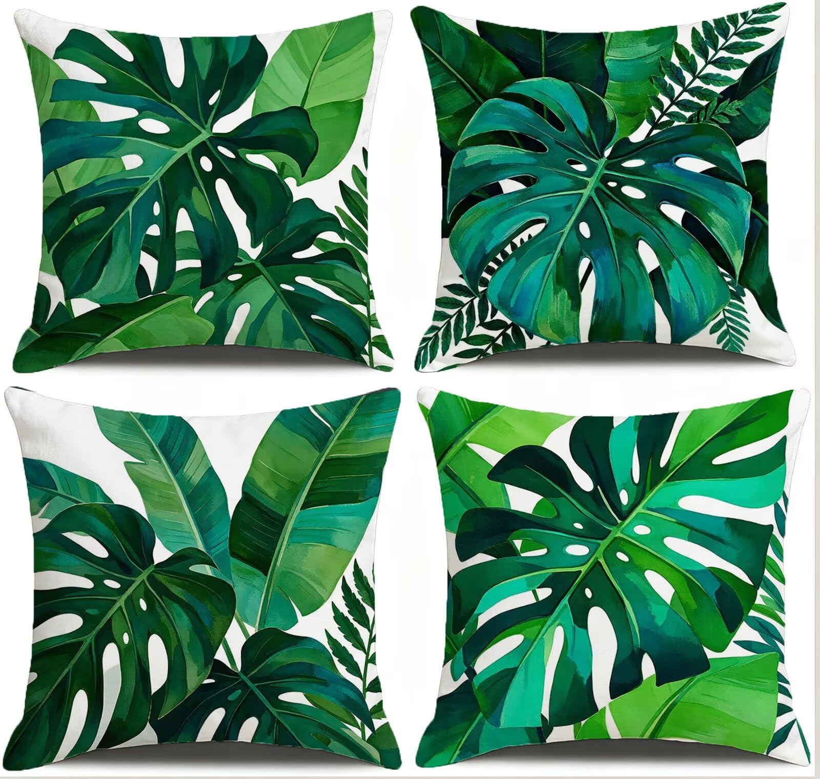 Verde Federe Cuscini Divano 50x50cm, Cuscini da Esterno Set de 4, Cod-130 | Velour Copricuscini Decorativi Letto Arredo, per Letto,Giardino, Esterno, Casa Decorazione Set di 4 Piante Tropicali