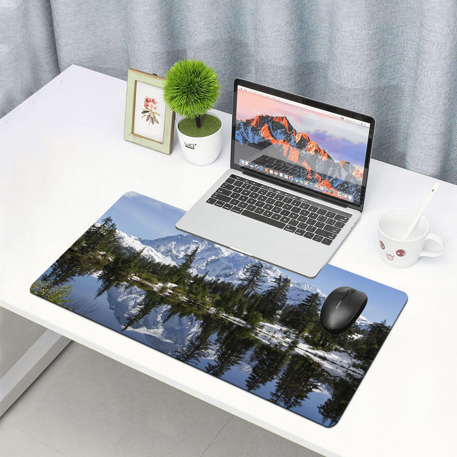 EYLOZS Gaming Mouse Pad with Superior Micro-Weave Cloth,Comfortable Keyboard Pad,Desk Mat for Gamer Office Work Home,Mountain Forest Lake, Pines and Snowy Landscape with Crystal Lake Natur,16x35.5 in