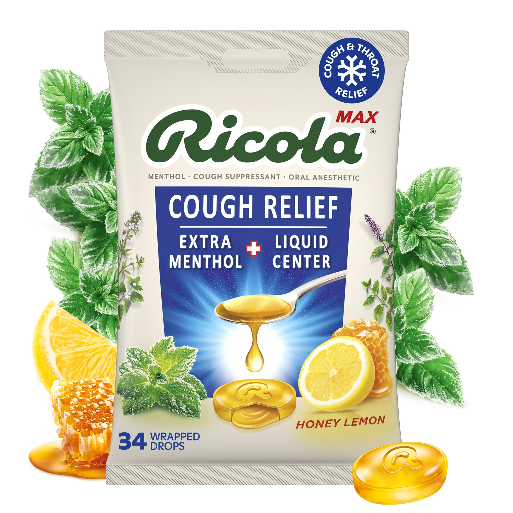 Ricola, Throat Care Max Honey Lemon, 34 Count