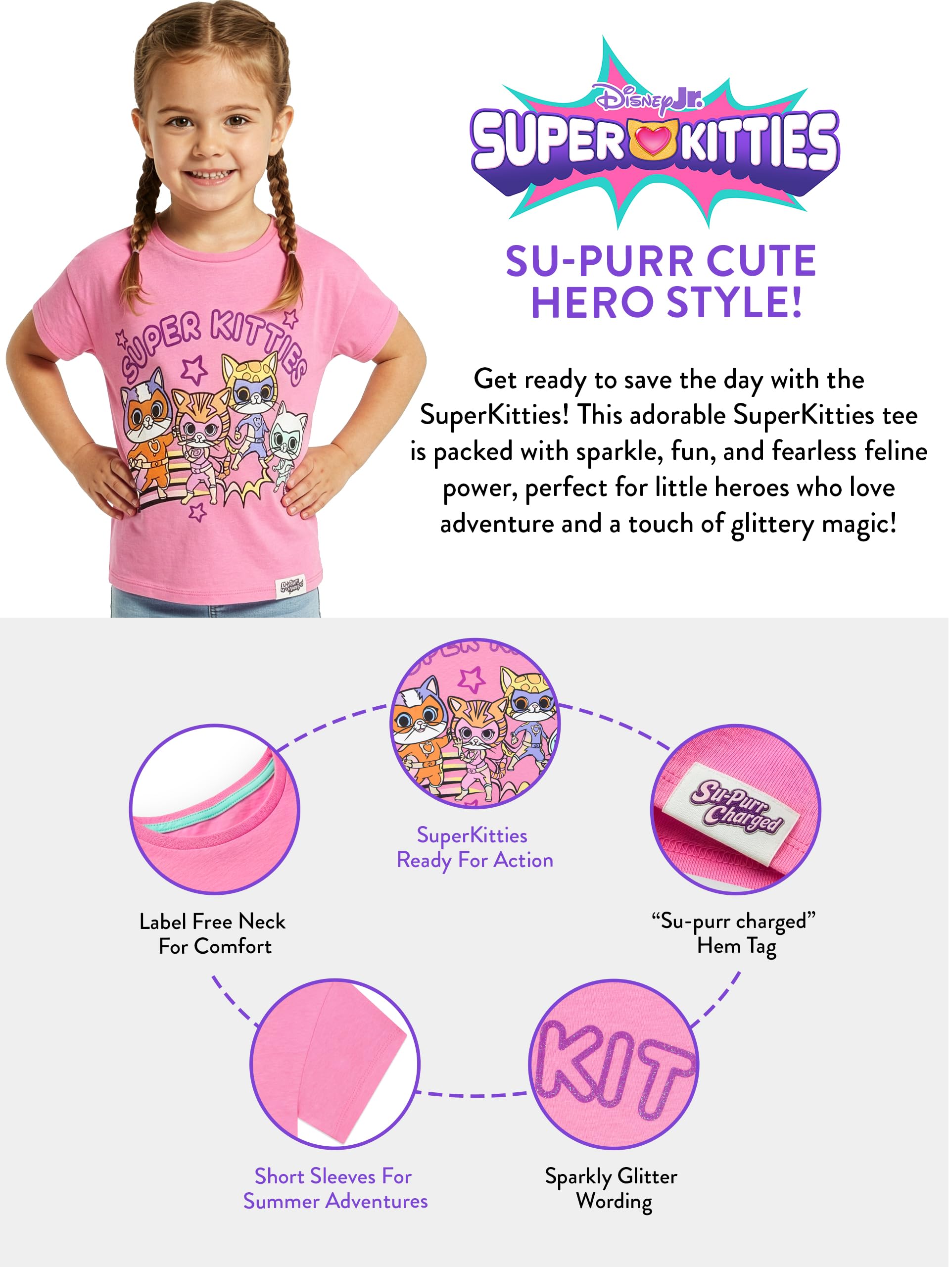 Disney SuperKitties T-shirt dla Dziewczynek, Dziecięcy T-shirt z Krótkim Rękawem, Letnie Ubrania dla Dziewczynek