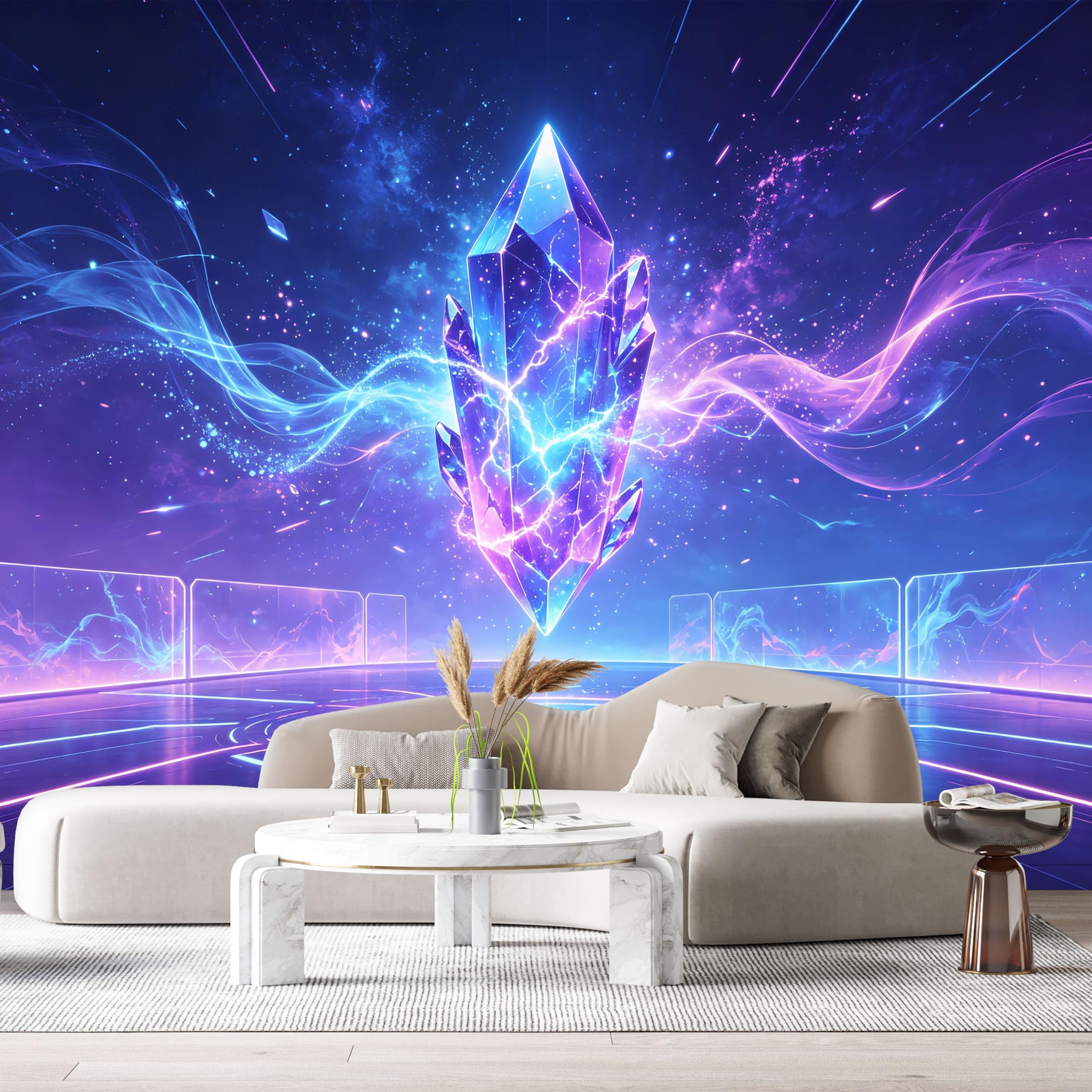 Custom Size Wall Murals Futuristic Abstract Crystal Energy Light Neon Sci Fi Landscape SelfAdhesive Wall Fabric Removable Large Wallpaper for Photo Living Room