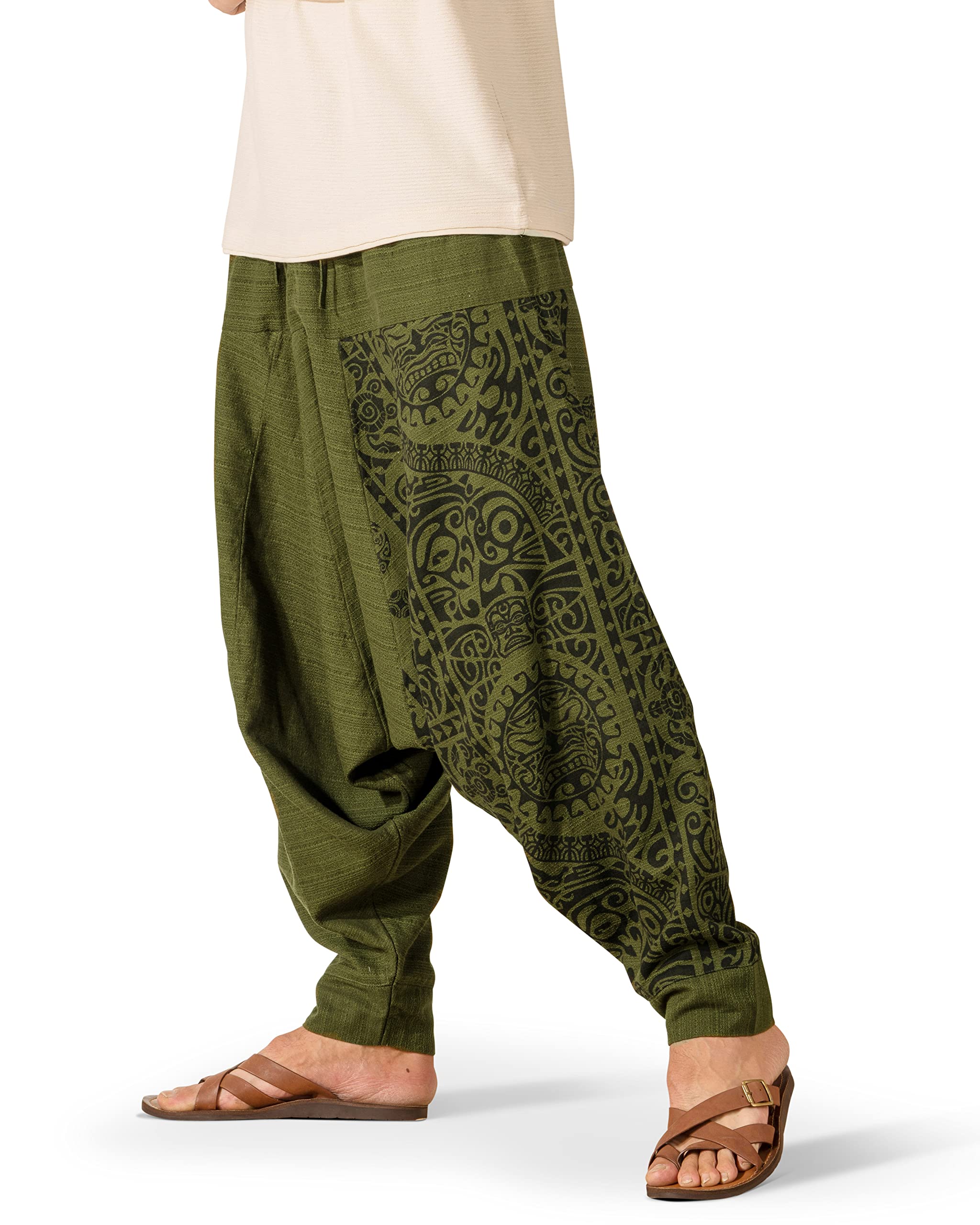 The Veshti Company Men's Harem Pants with Pocket for Dance, Boho Hippie Cotton Oversized Tribal Asian Style Outfit for Men
