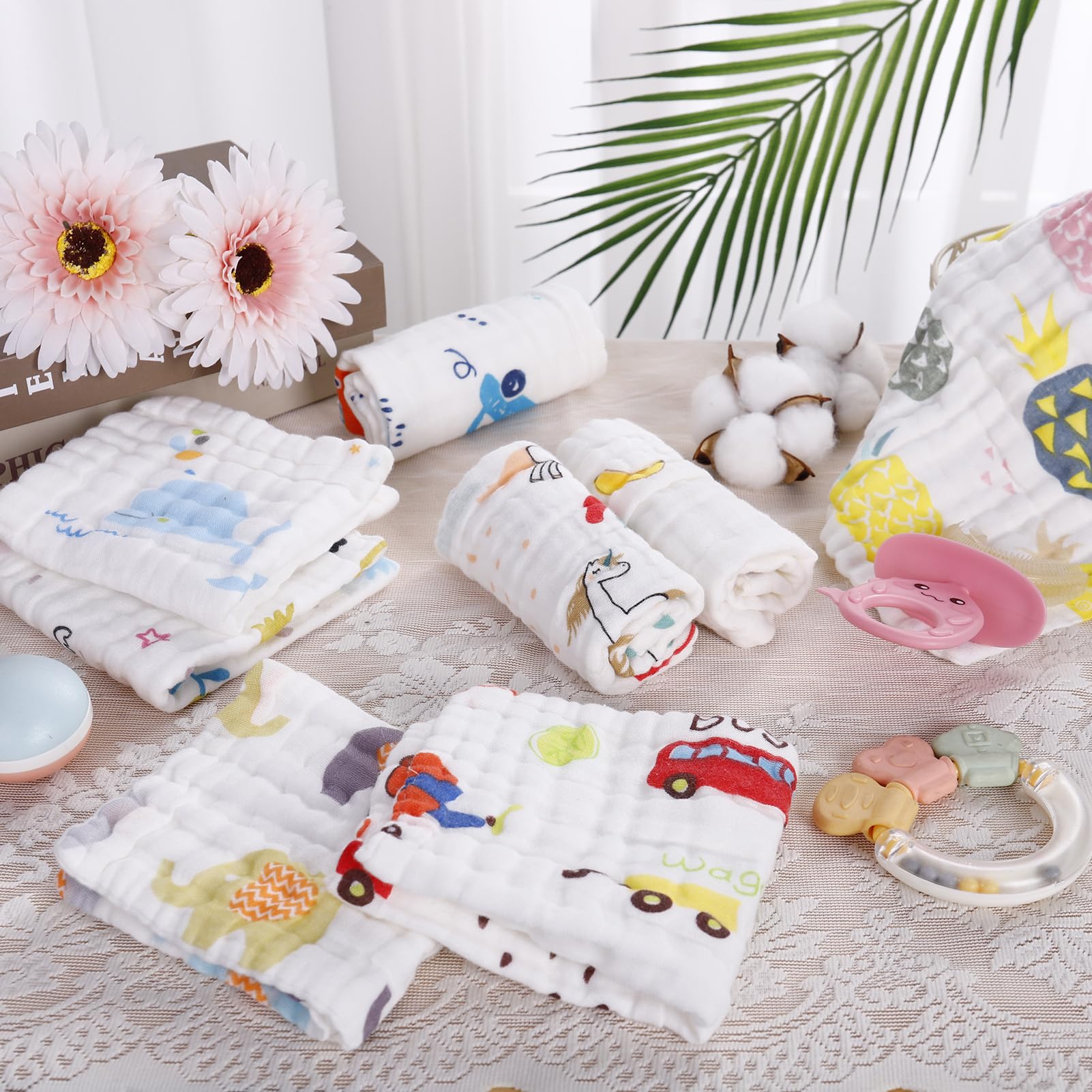 Set Salviette Mussola Neonato Cotone 25x25cm 8 Pezzi Morbidi Asciugamani Bagnetto