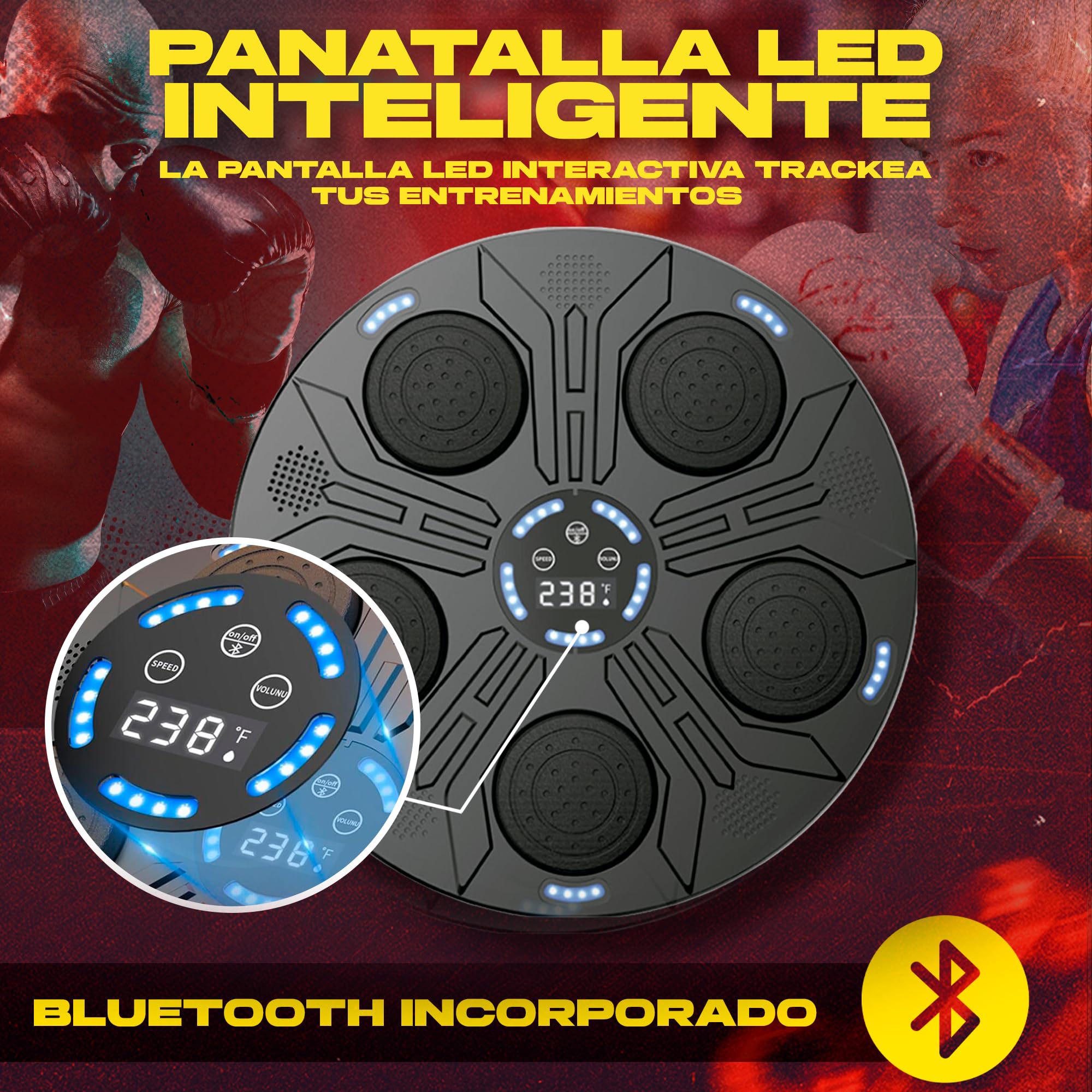 Simulador de Boxeo Inteligente | Máquina de Boxeo Musical con Guantes | Bluetooth y Pantalla LED | 9 Modos de Entrenamiento | Luces RGB | Entrena en Casa para Adultos y Niños