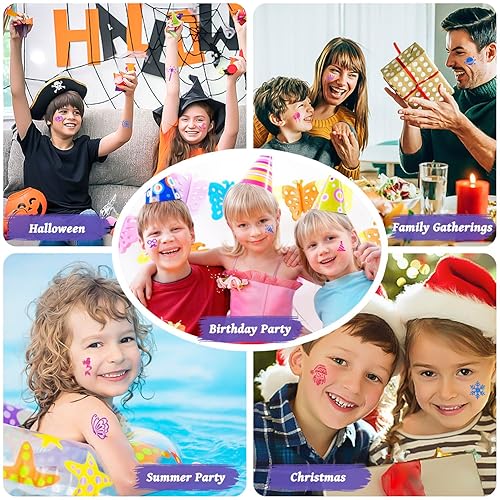 Miniatura 8 de Kit de tatuajes temporales con purpurina para niños, 48 colores de purpurina, 178 plantillas, 4 pegamento, 5 pinceles, kit de purpurina para adultos