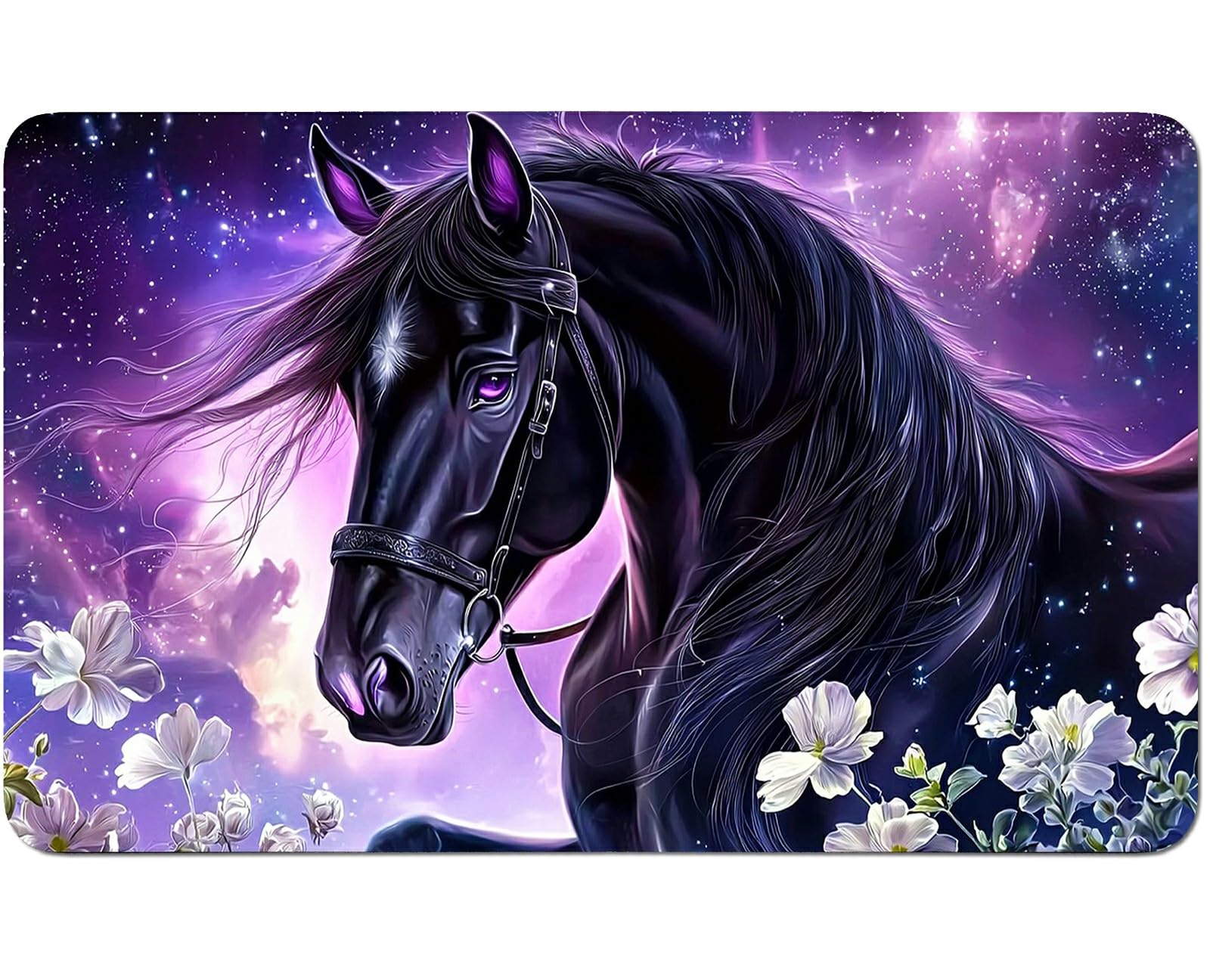 RWUTYTIUL for MTG Card Playmat 24 X 14 Inch with No Zone, Stitched Play Mat for Commander Board TCG RPG CCG Game Desktop Tablet Mouse Pad for Playing Accessories, Purple Galaxy Horse