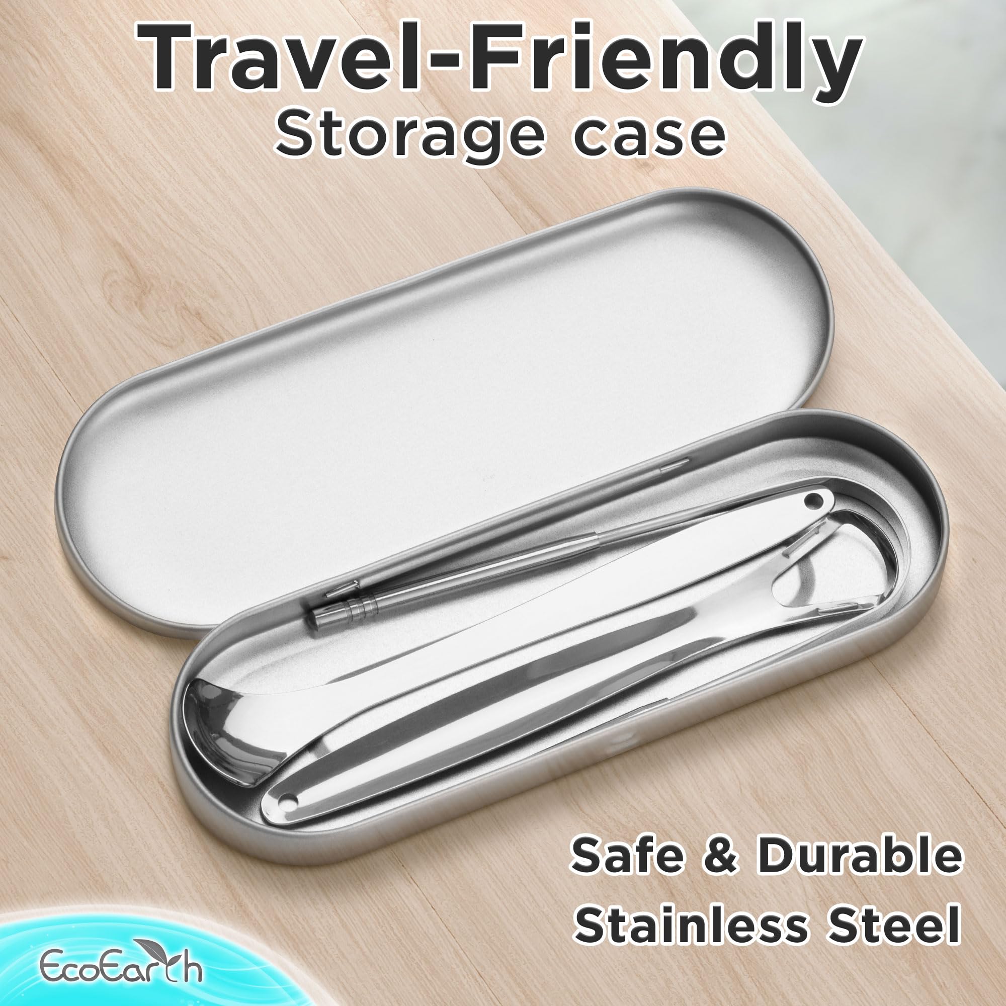 Set of 3 Tongue Scrapers for Adults, Stainless Steel Tongue Scrubber with Storage Case for Oral Hygiene by EcoEarth