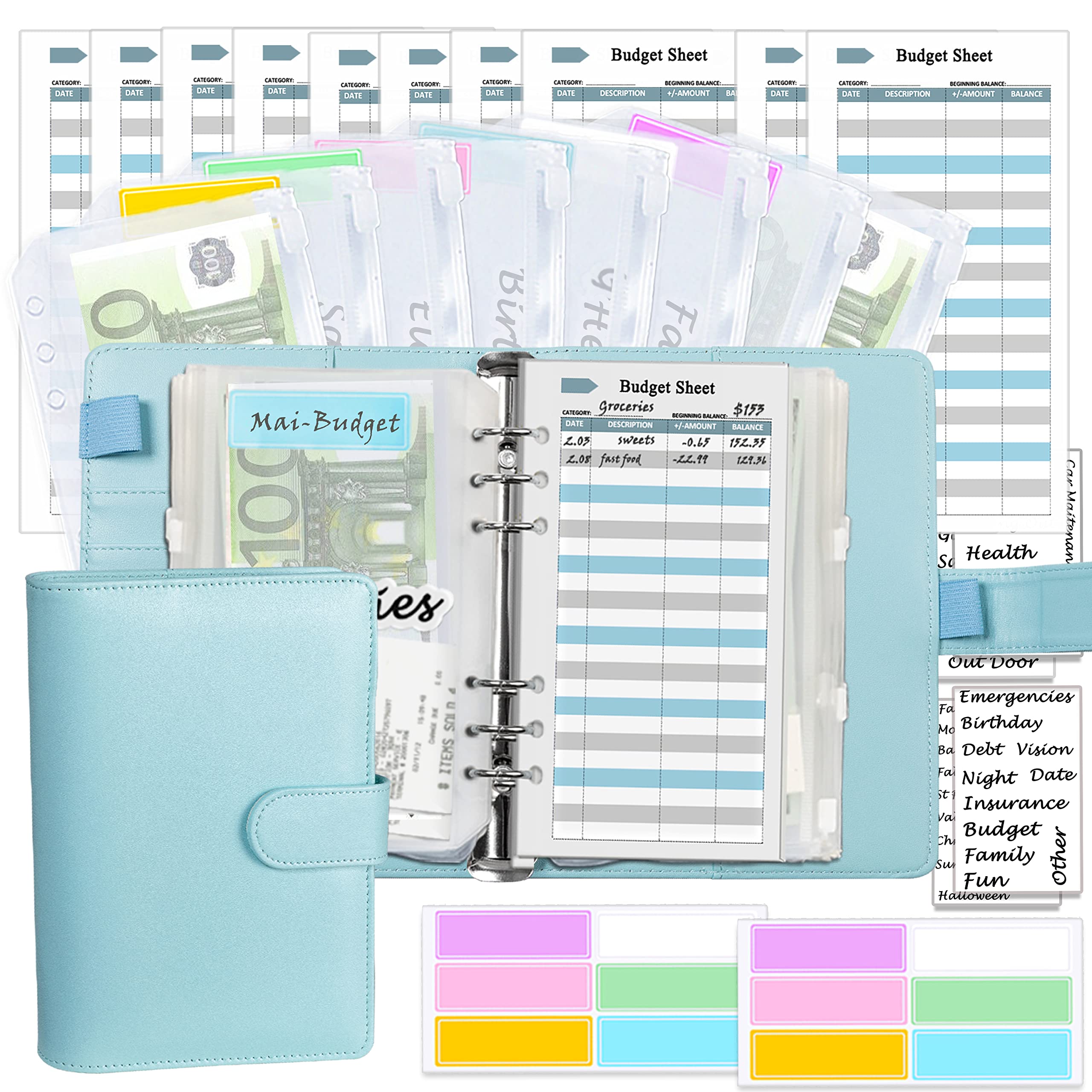 Harphia A6 Budget Planner - Money Book Envelopes with Films, Budget Mines, Matching Stickers and Labels, 7.4 x 5.71 Inches (NPNB-140F-A6-Mint) โ image 1