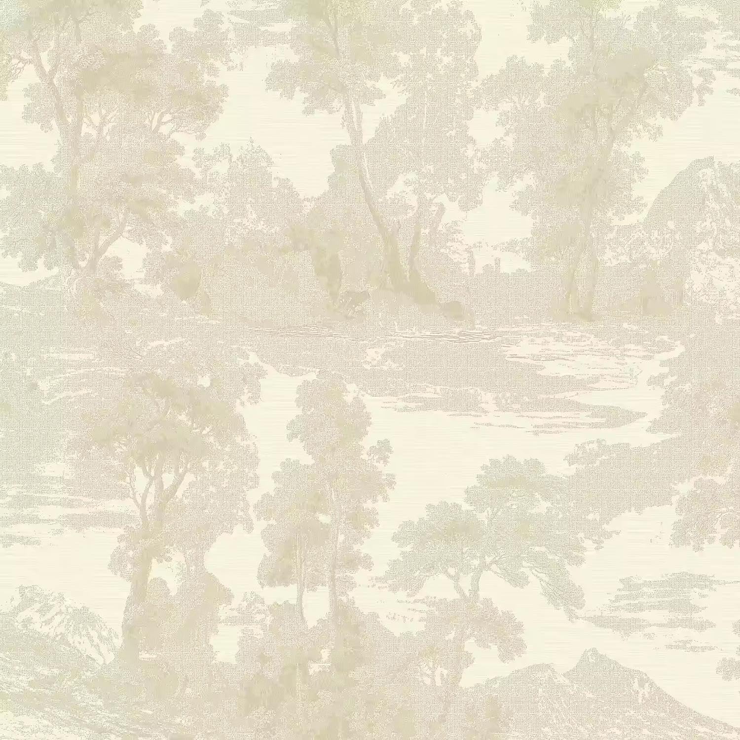 Jervi Woodland Scene Beige Wallpaper - Naturistic Modern Contemporary - Textured Paste The Wall Vinyl