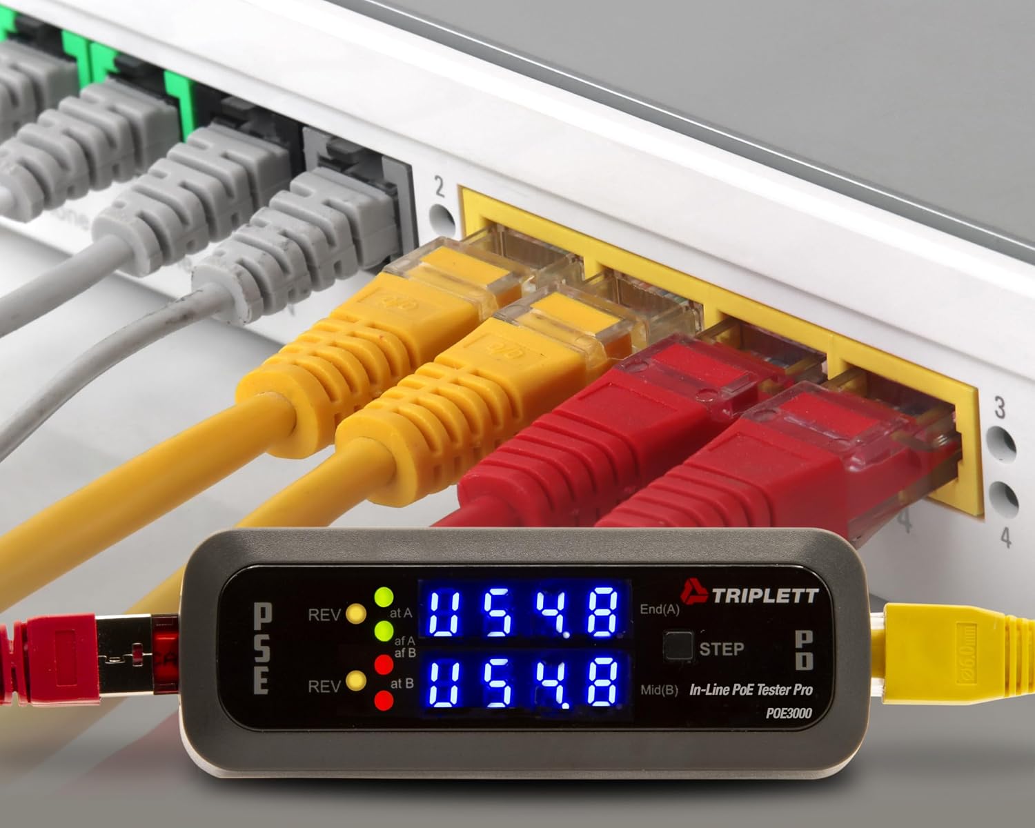 Triplett POE3000 in-line Power Over Ethernet PoE Tester Pro - PSE-Type/Class, Power Source, Polarity, Voltage, Current