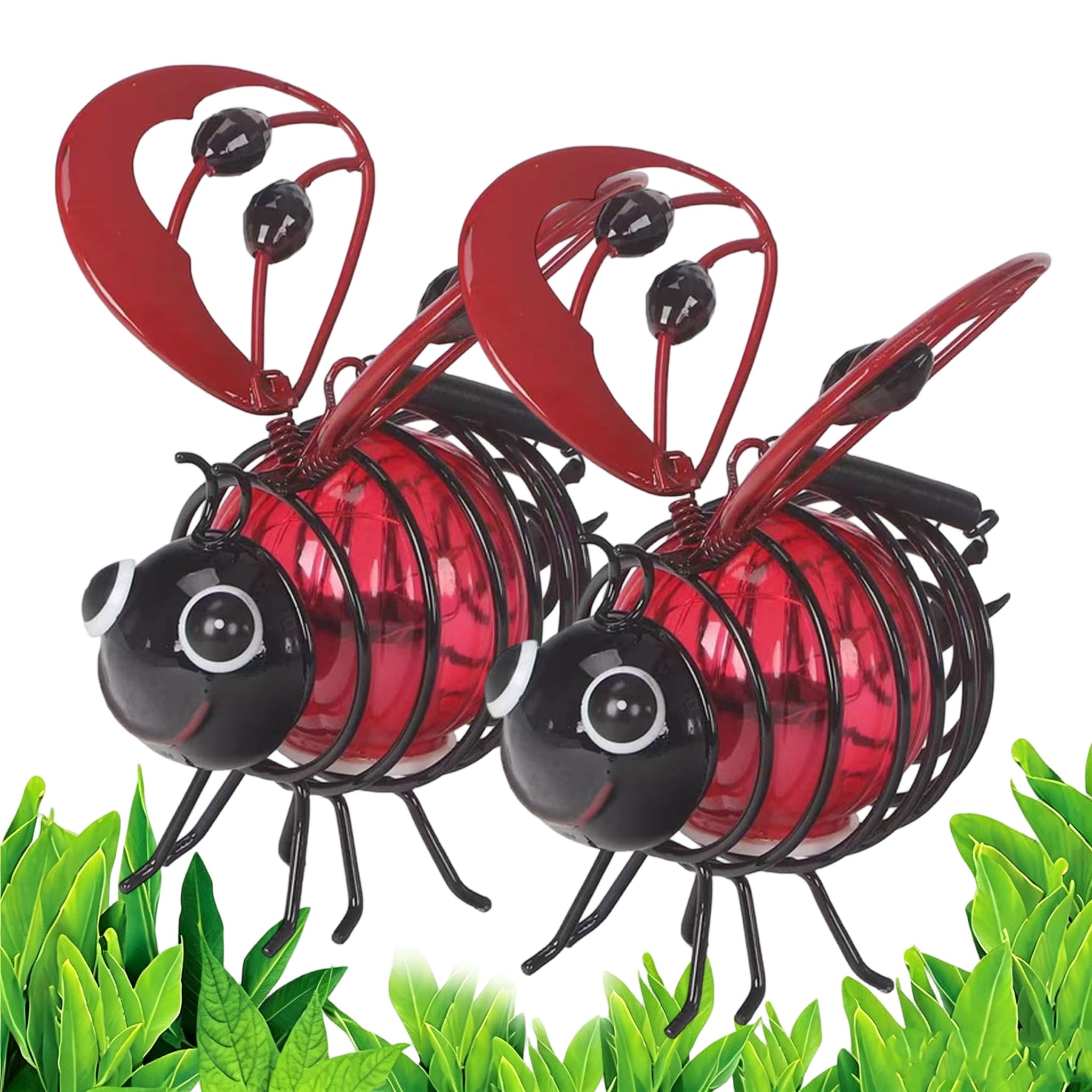 Bee Solar Lights Outdoor Garden,Hanging Metal Bees Lanterns Painted Iron Art Crafts,Cute Outdoor Statues,Waterproof Solar-Powered Hanging Bees Light for Yard Balcony Porch Garden Decoration (Red1*2)