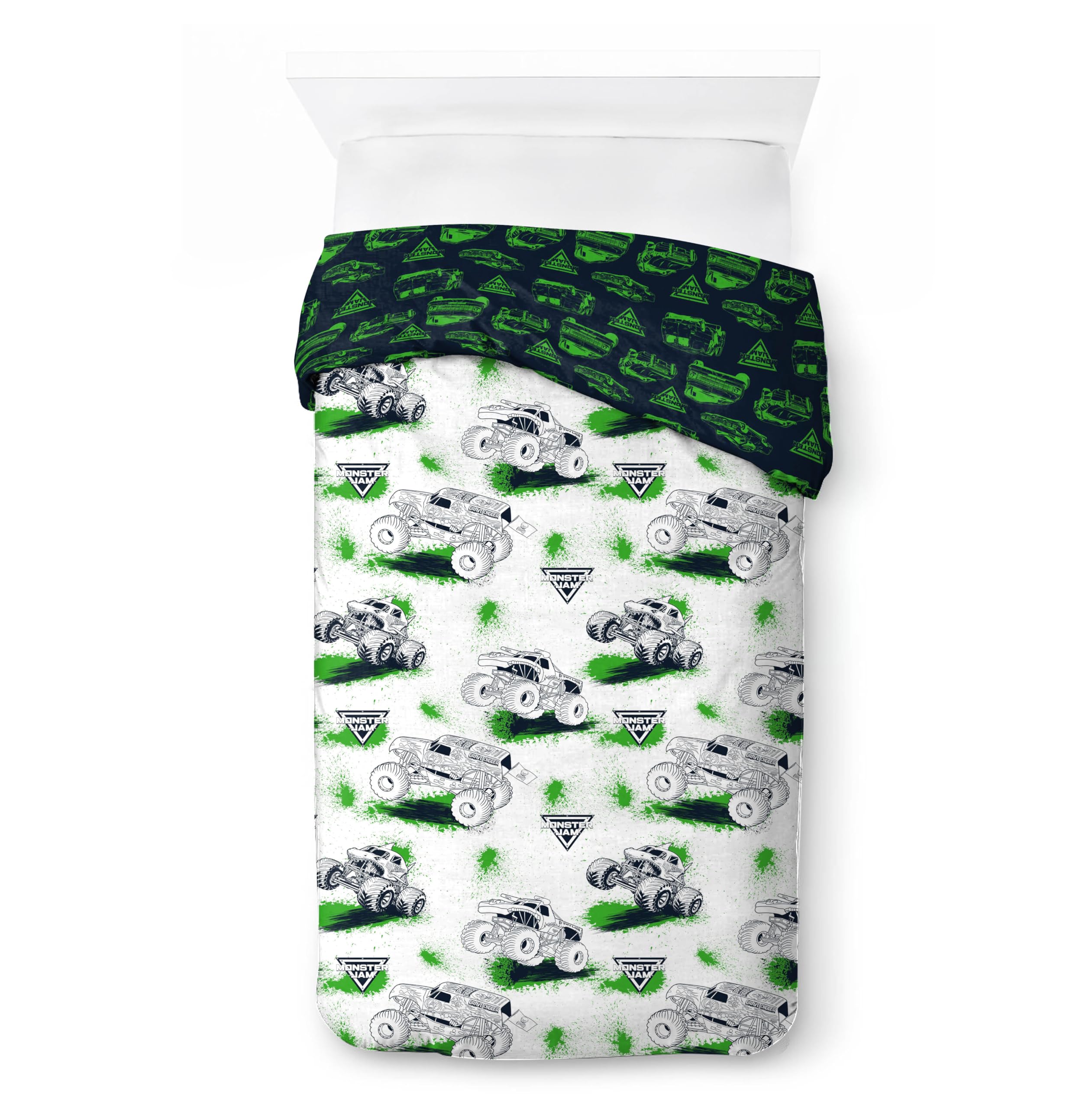 Jay Franco Kids Feld Monster Jam Set copripiumino – Biancheria da letto morbidissima con federa, SOLO COPERTA, piumone non incluso, bianco, 2 pezzi singolo