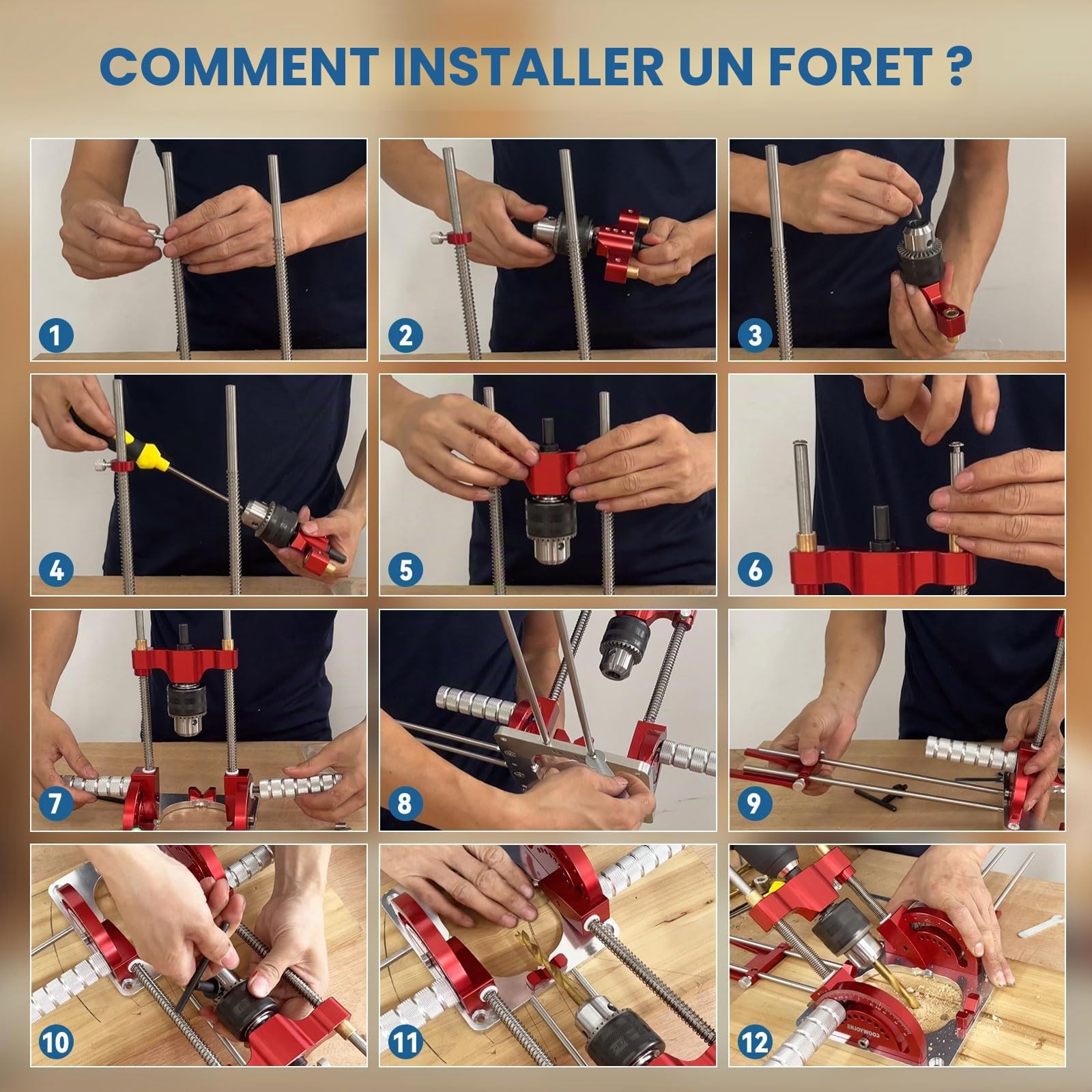 Guide de perçage multi-angles, support de perceuse portable de précision avec mandrin de centrage, base de guidage pour perceuses électriques de 1,5 à 13 mm, guide de perçage d'angle de 0 ° à 60 °