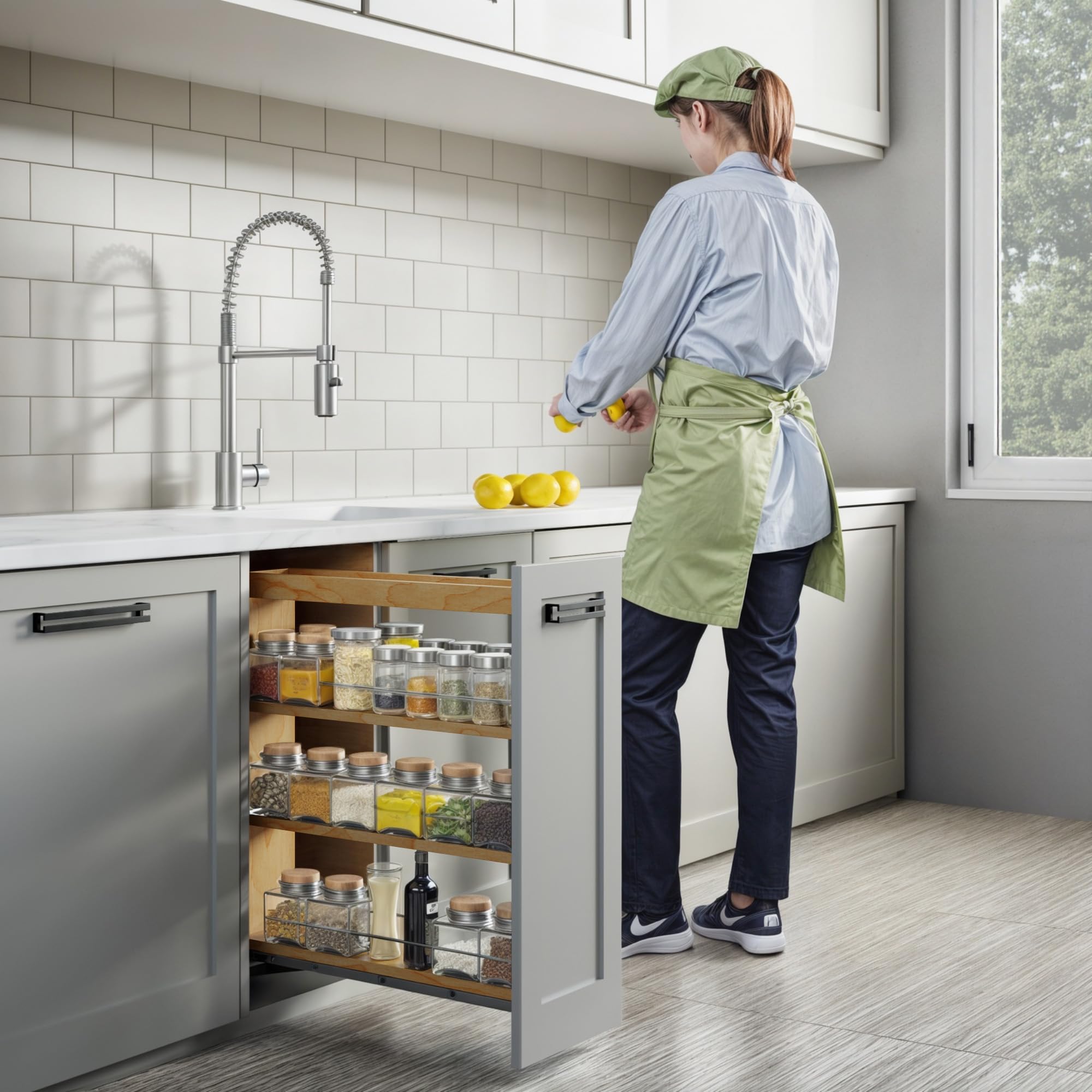 Dowell - Organizador De Especias Extraíble De 5 Pulgadas Con Estantes Ajustables Para Armario De Cocina Base, Toboganes De Cierre Suave Montados En La Parte Inferior - 4004 0524 | Especias Deslizantes