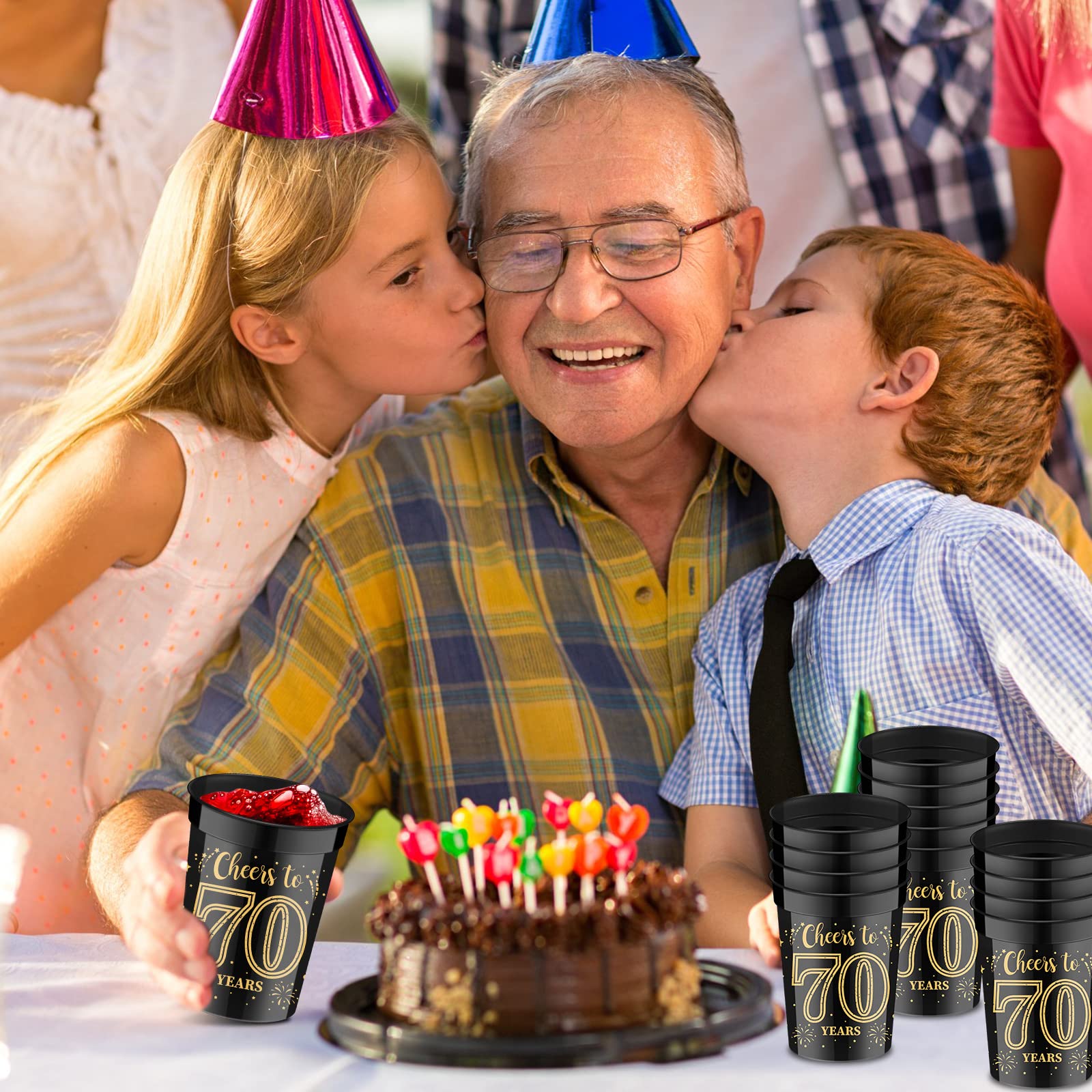 40 Pack 70th Birthday Cups Cheers to 70 Years Birthday Party Cups Gold and Black Plastic Stadium Cups for Birthday Decorations Party Favors Men Women Wedding Anniversary Supplies (70th, 8 oz)