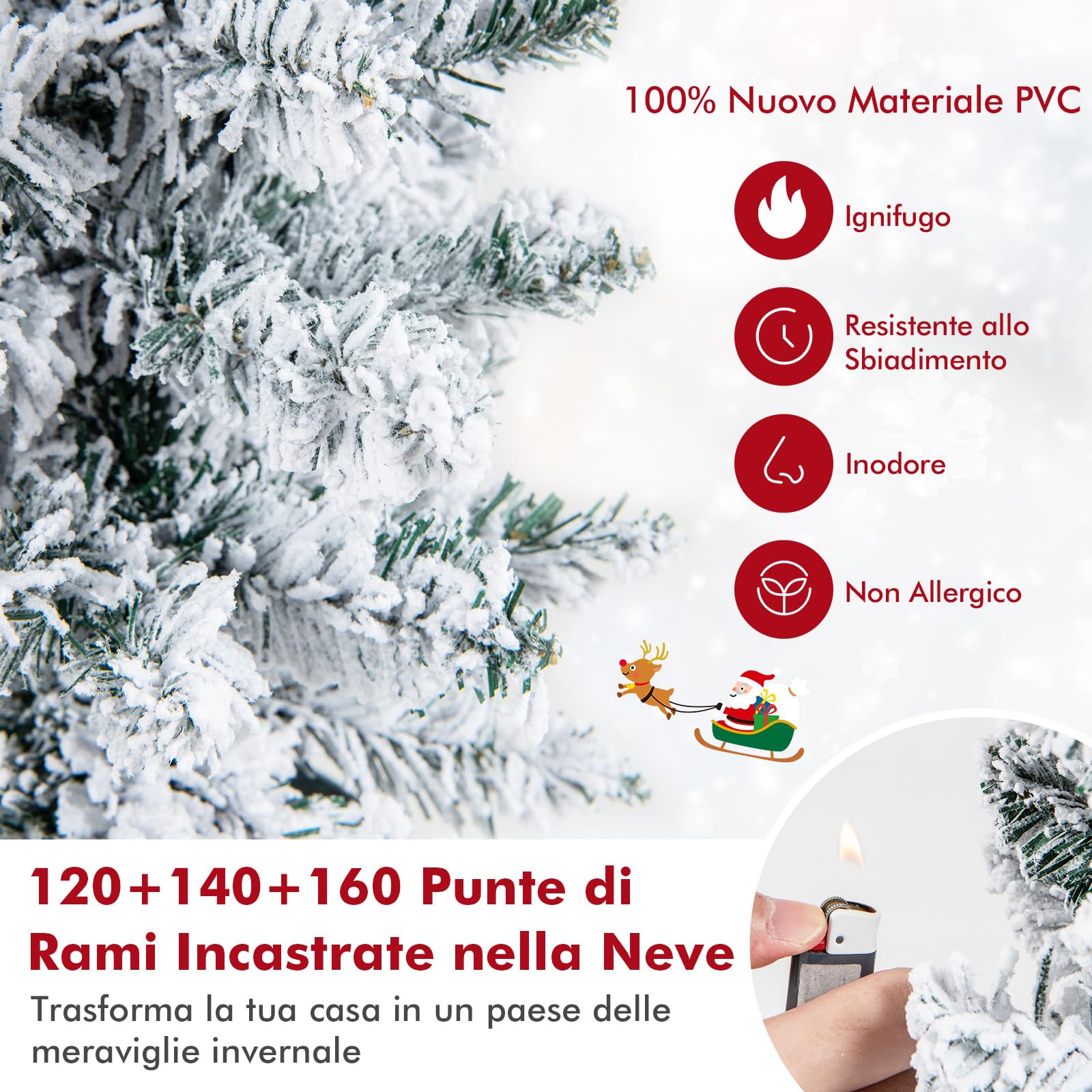 COSTWAY Set di 3 Alberi di Natale Artificiali da 90 CM + 120 CM + 150 CM