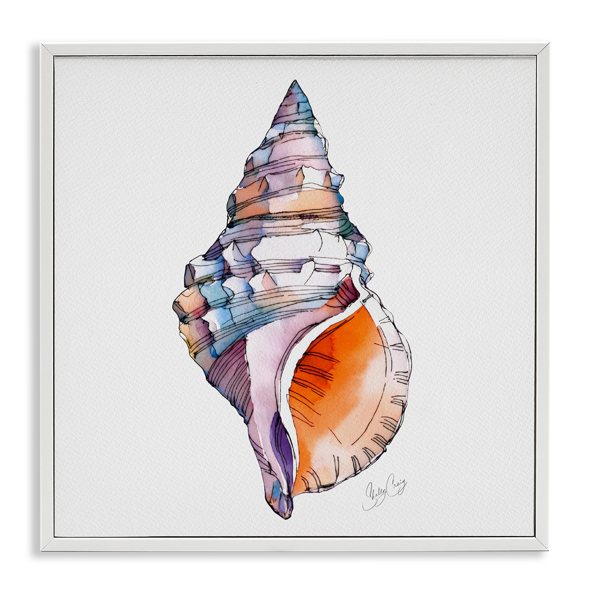 Stupell Industries Coastal White (Textured) 'Sunrise Conch Shell'| Framed Giclee Art