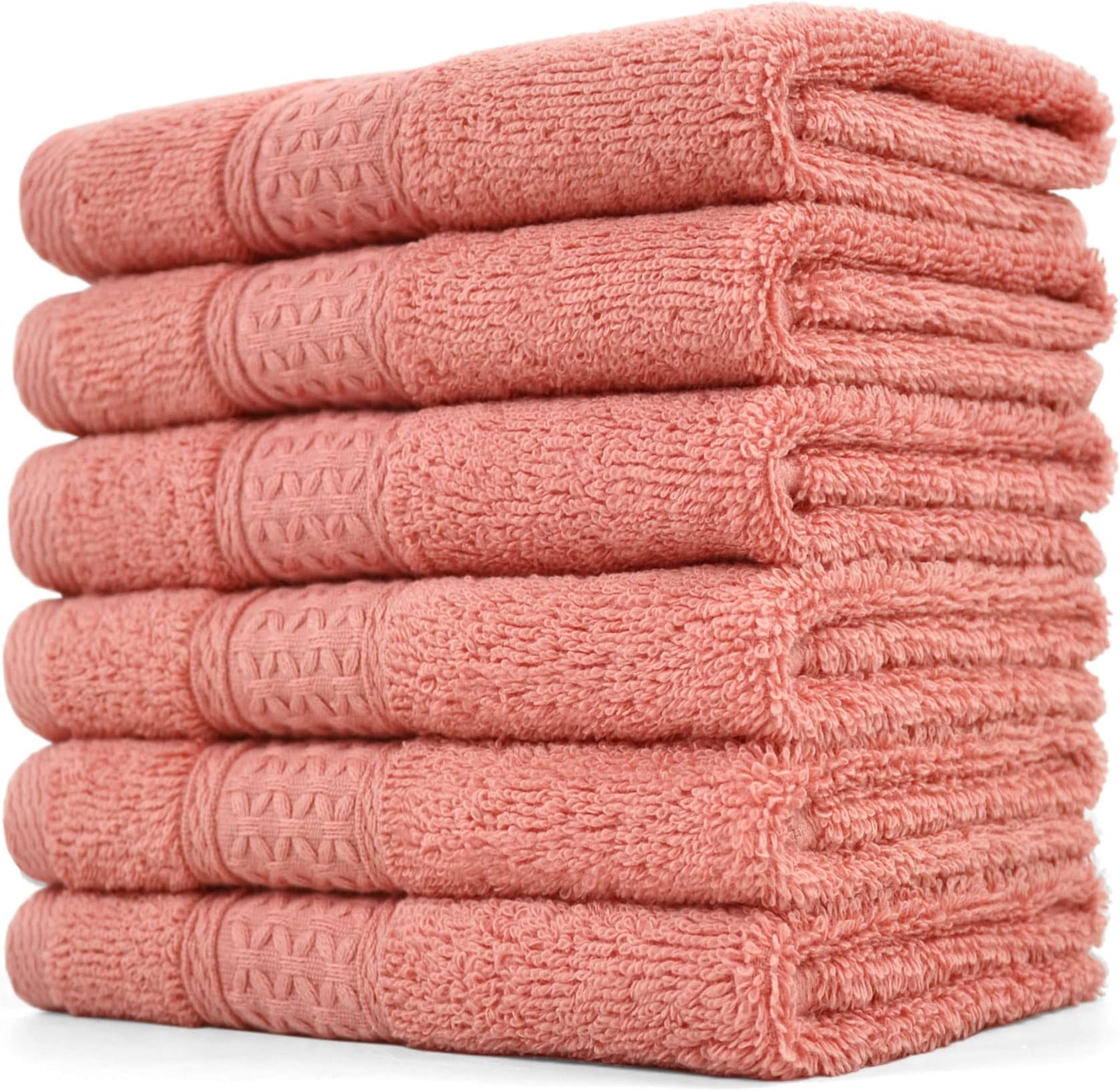 Ultra Soft Washcloths 6 Pack Cotton Face Cloths Wash Cloths Set - Large Bathroom WashCloth 13 x 13 Inches (Coral)