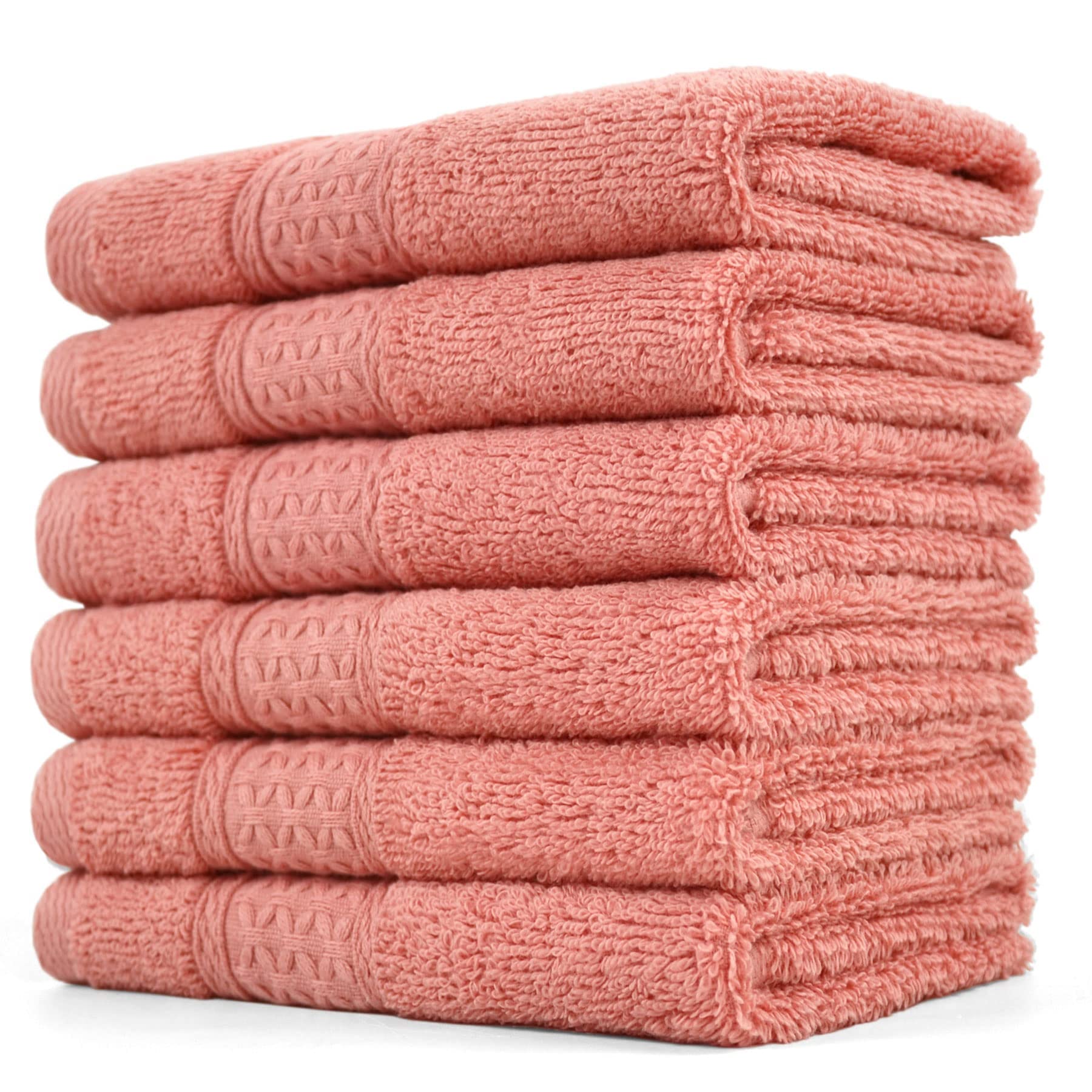 Cleanbear Ultra Soft Washcloths 6 Pack Cotton Face Cloths Wash Cloths Set - Large Bathroom WashCloth 13 x 13 Inches (Coral)