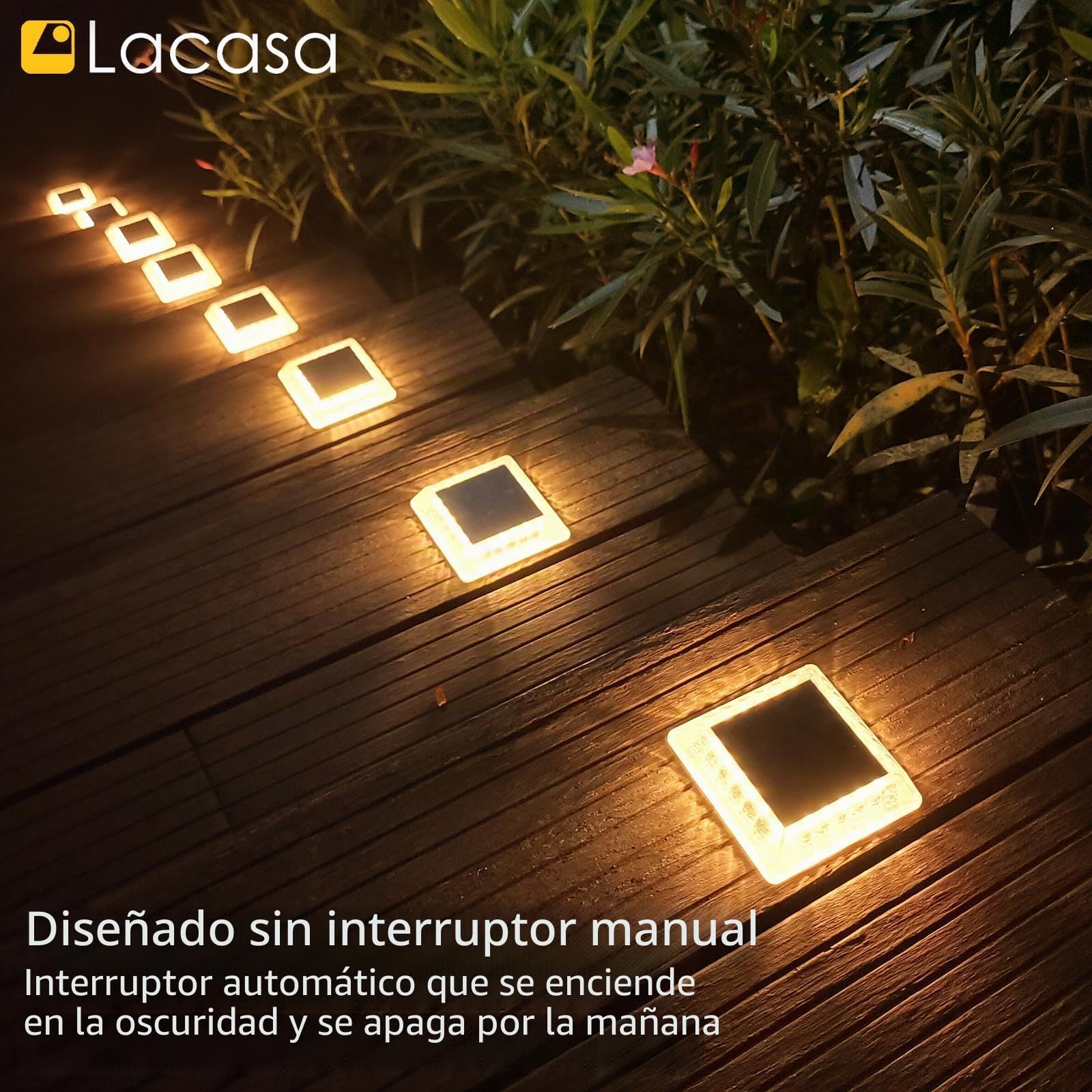 Lacasa Luces Solares Jardin, 8 Pack 30LM LED Lámpara Solar Exterior IP68 Impermeable Luz Solar del Piso Auto ON/OFF Lámparas Solares para Step Camino Deck Dock Valla, Blanco Cálido 2700K Redondo