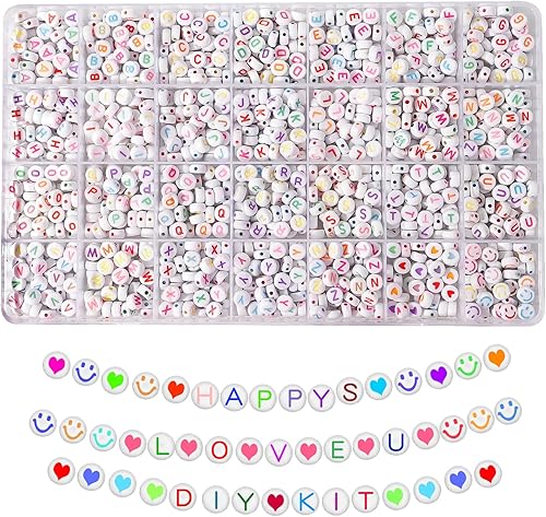 Long tiantian Kit de 1400 cuentas de letras coloridas, 0.16 x 0.27 pulgadas, 28 estilos de cuentas del alfabeto, cuentas coloridas y cuentas de