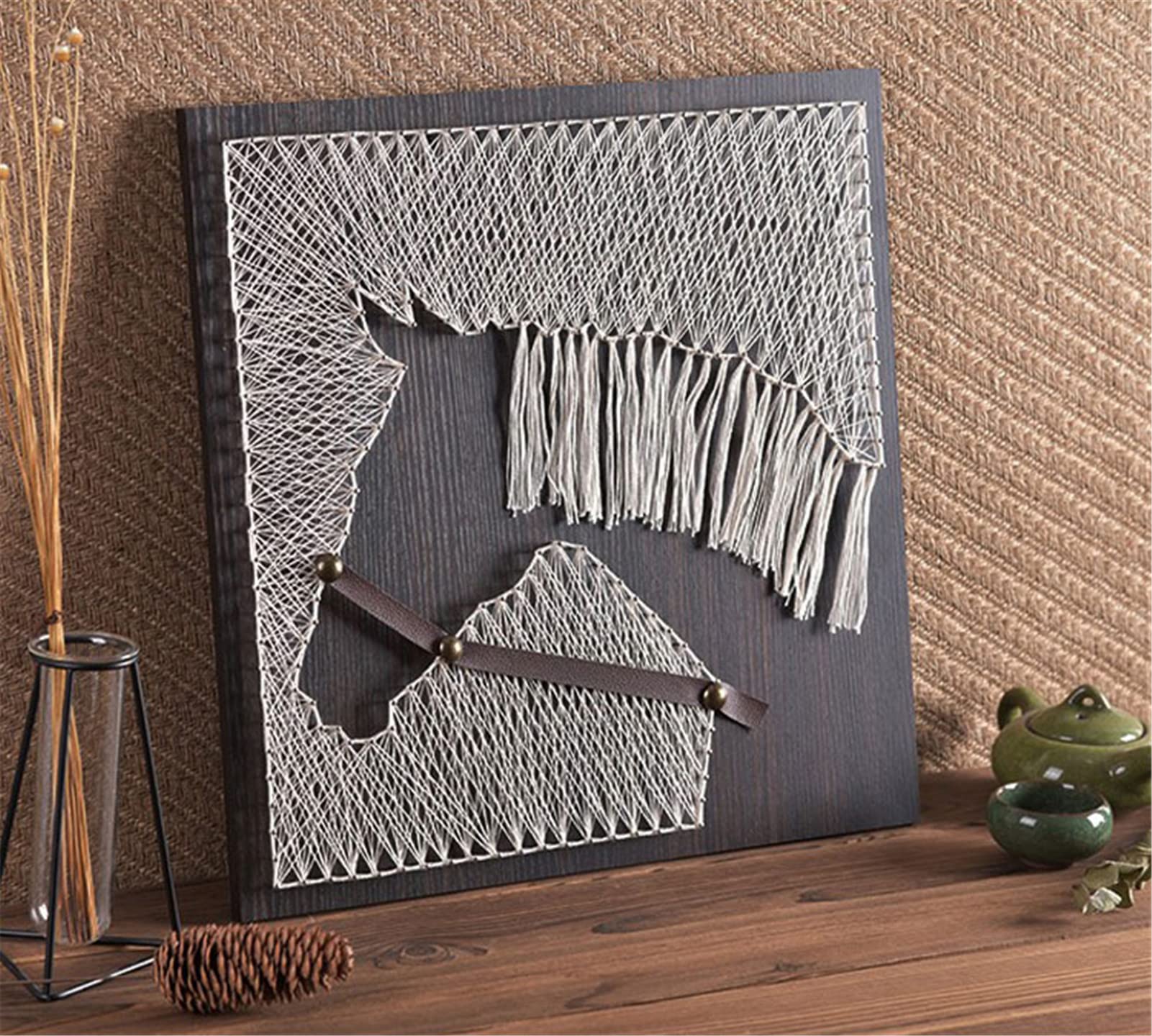 DIY String Art Kit 3D Dessin Créatif Art Craft Nail String, Motif DIY Décoration Murale Maison Cadeau Unique (Cheval 30 x 30 cm)