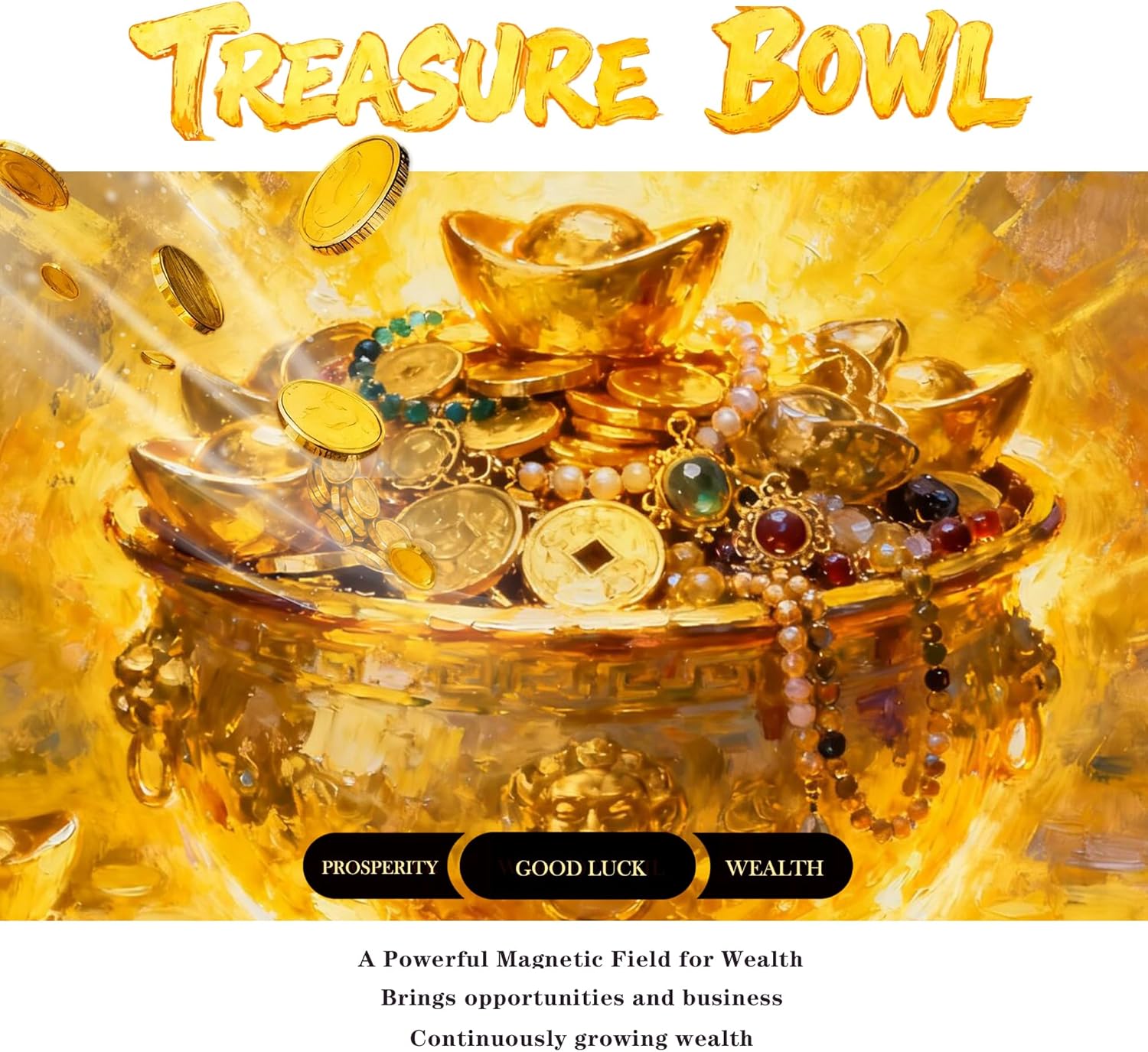 Top Brass Golden Treasure Basin - Treasure Basin Bowls, Jubaopen, Gold Ingot, Yuan Bao, Feng Shui Decor & Gifts for Home, Feng Shui Statue, Chinese New Year Decoration, Chinese Decor & Gifts