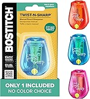 Bostitch Twist-n-Sharp Manual Pencil Sharpener for Kids - Colored Pencils Compatible, Ratchet Mechanism, Assorted Colors