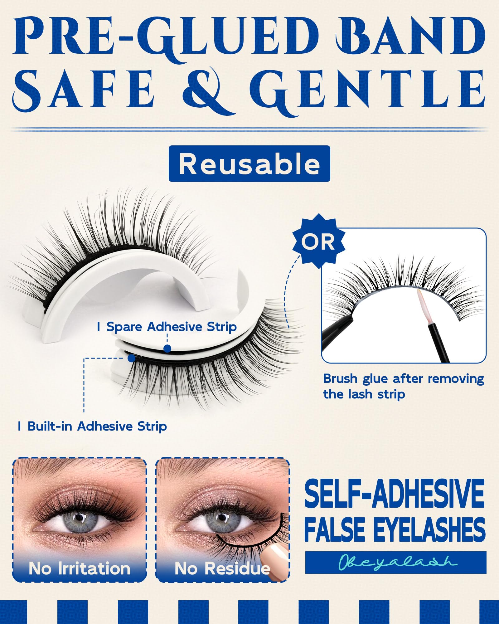 Obeyalash Waterproof Reusable Self Adhesive Eyelashes Natural Look,Doll Eye 10mm, 5 Pairs Stick on False Eyelashes,Pestañas Postizas Naturales,Pre Glued Lashes,Press on False Lashes,Wispy Strip Lashes
