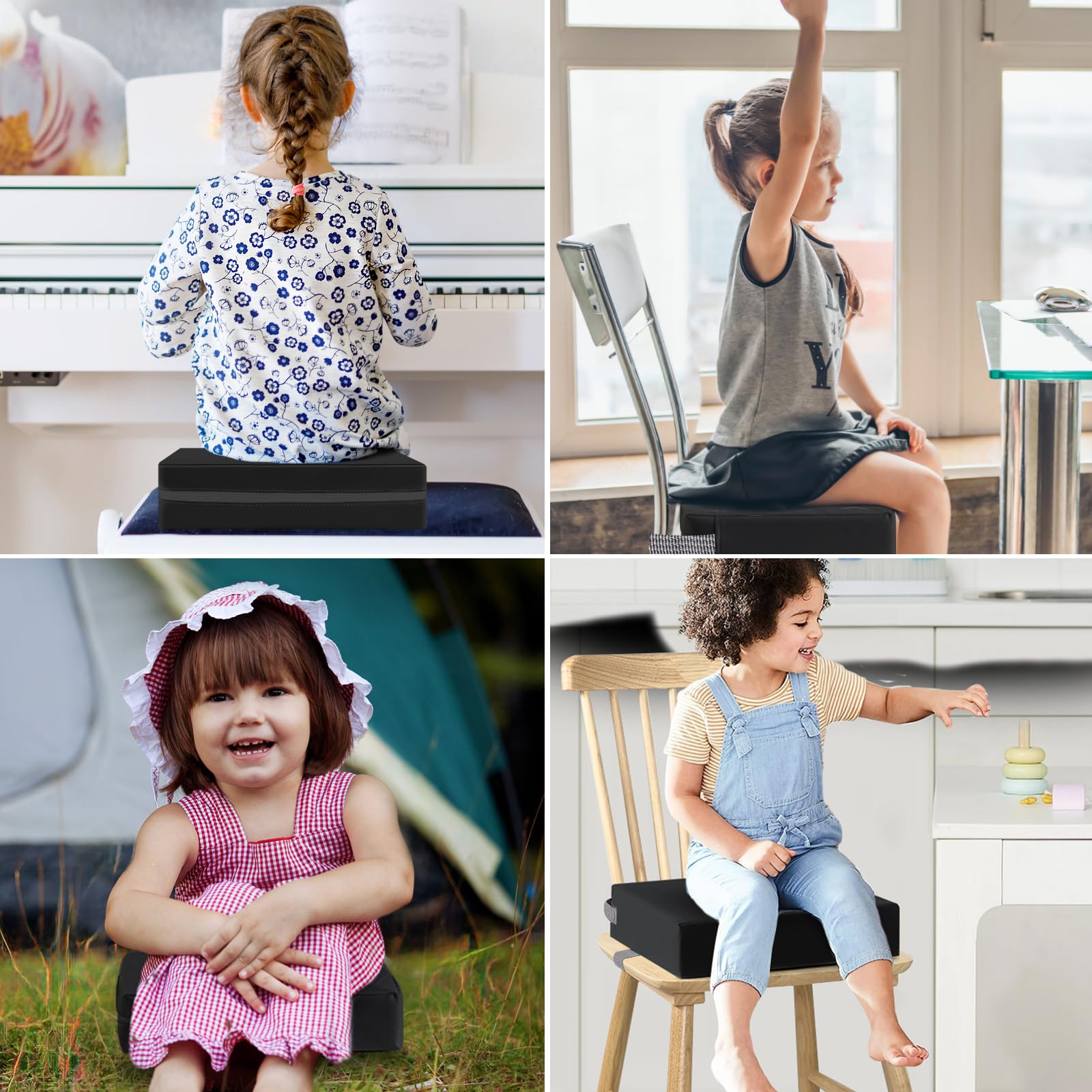 Sedia rialzata per bambini, in poliuretano, lavabile, smontabile, con 2 fibbie di sicurezza, antiscivolo, per tavolo da pranzo, baby booster Seat (nero)