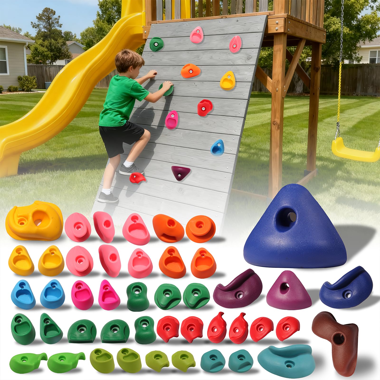 45 PCS Rock Climbing Holds for Kids,Rock Climbing Wall Grips Climbing Rocks Wall Kit for Indoor and Outdoor Playground Play Set with Hardware