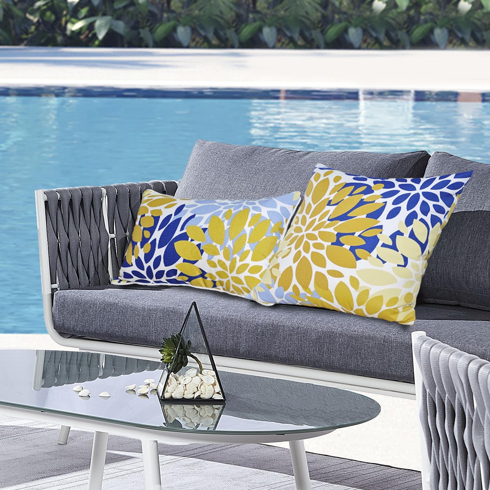 Almohadas lumbares para exteriores, almohadas decorativas con inserto incluido, juego de 2 almohadas de exterior para muebles de patio, 12 x 20 pulgadas