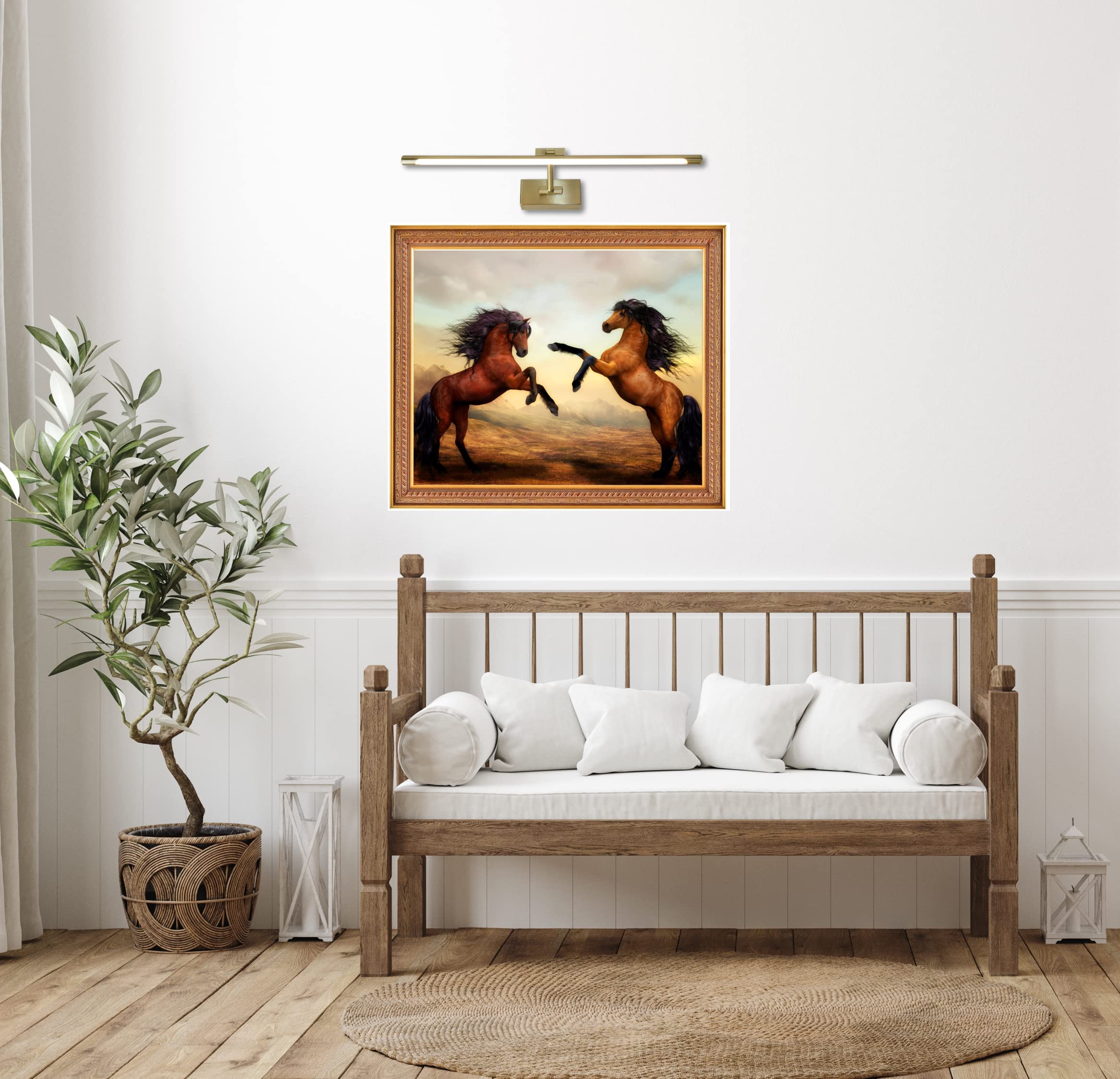 Aplique LED de pared para iluminar cuadros, espejos, murales, 8W tradicional y elegante,tono de luz cálida 3000K, acabado bronce, articulado y orientable. 48cm