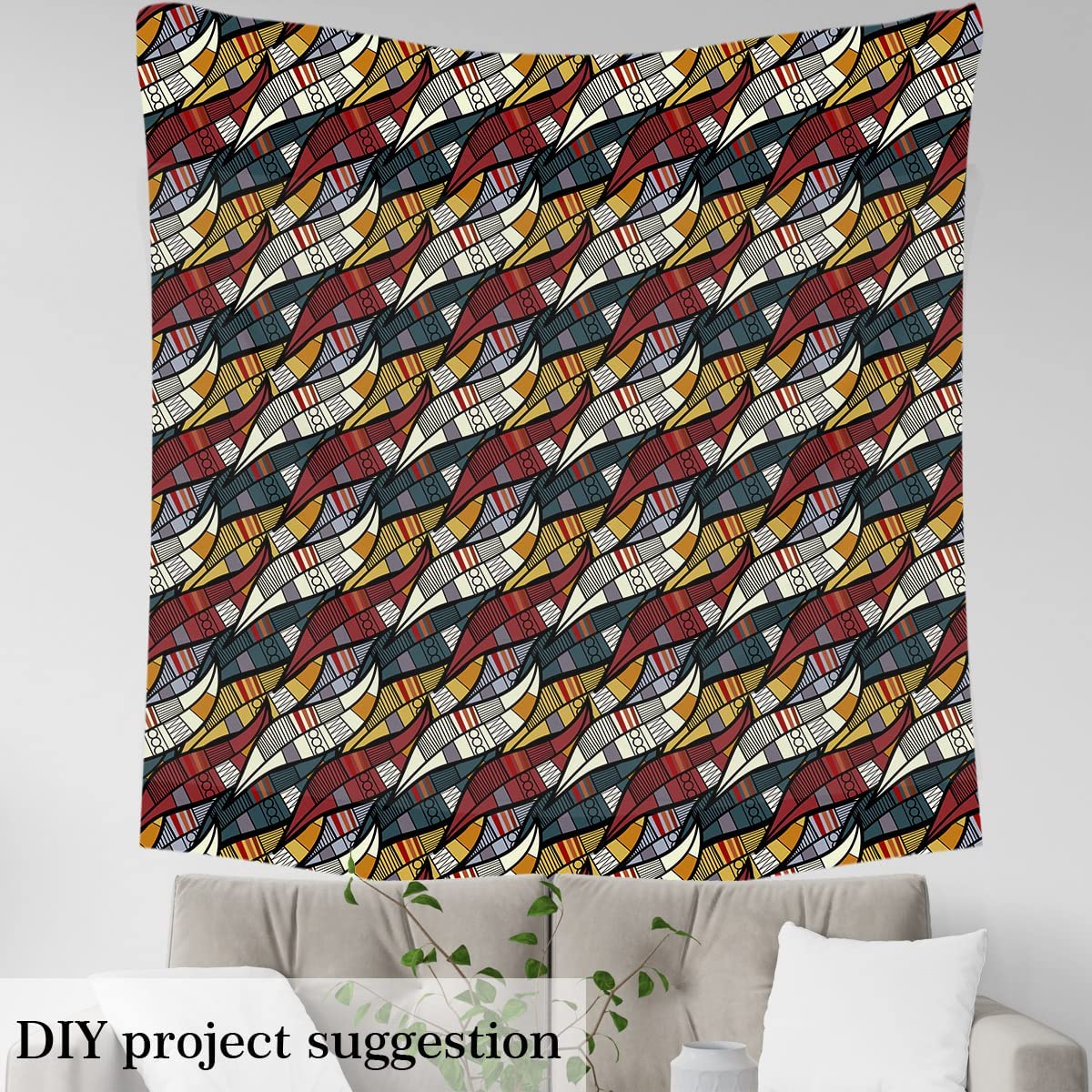 African Upholstery Fabric for Chairs Sofa Couch,Traditional Abstract Geometric Outdoor Fabric by The Yard,Tribal Striped Decor Fabric for Upholstery and Home DIY Projects,1 Yard,(L92*W150cm) Ruby Grey - Image 4