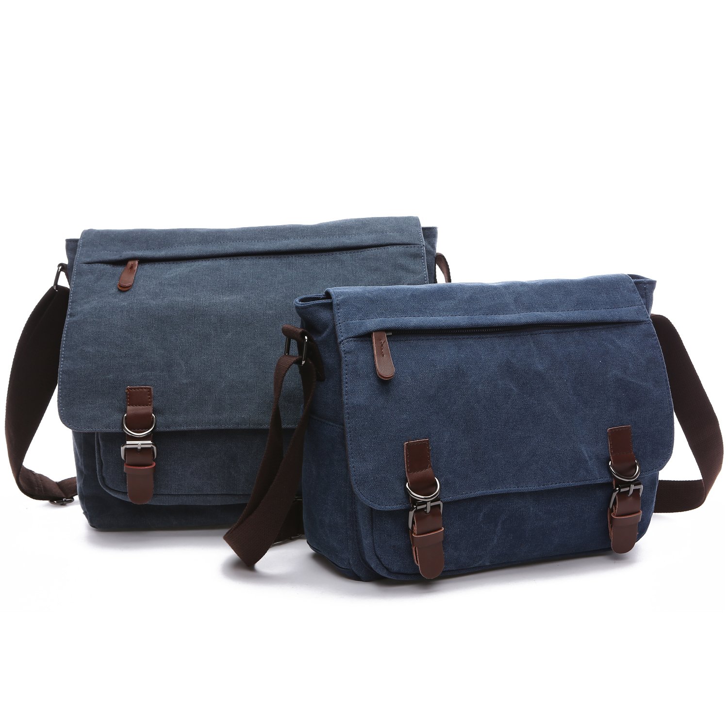 FANDARE Retro Umhängetasche Segeltuch Schultertasche Herren Damen Lehrertasche Briefträgertasche für 14 Zoll Notebook Laptoptasche Große Aktentasche Freizeit Reise Business Messenger Bag Blau L