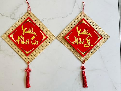 2 calcomanías de Año Nuevo vietnamita para puerta/ventana, adornos colgantes rojos, decoración de Año Nuevo Lunar para el hogar/oficina (diferentes