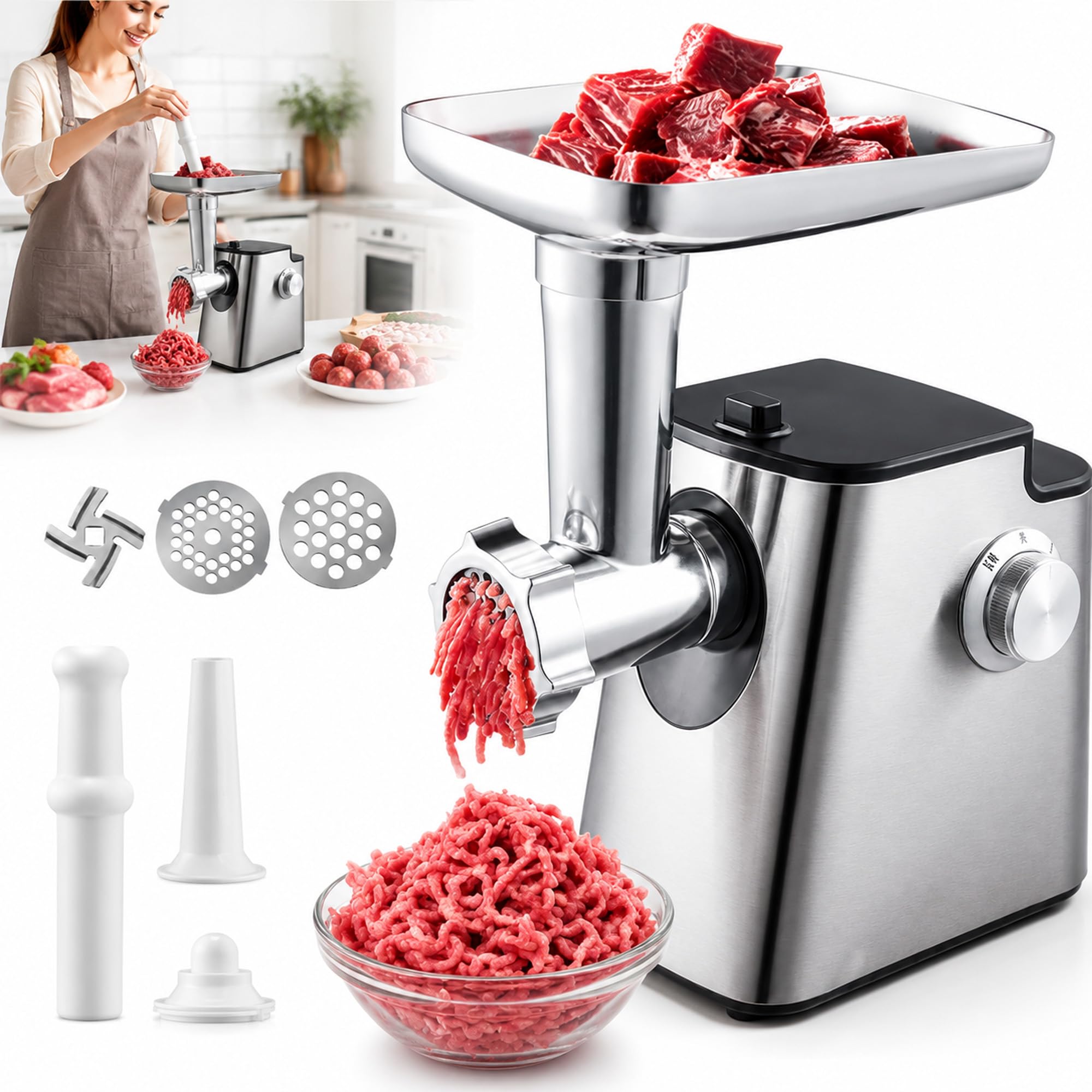 Lifegogo Electric Meat Grinder Stainless Steel - 1000W Heavy Duty Mincer