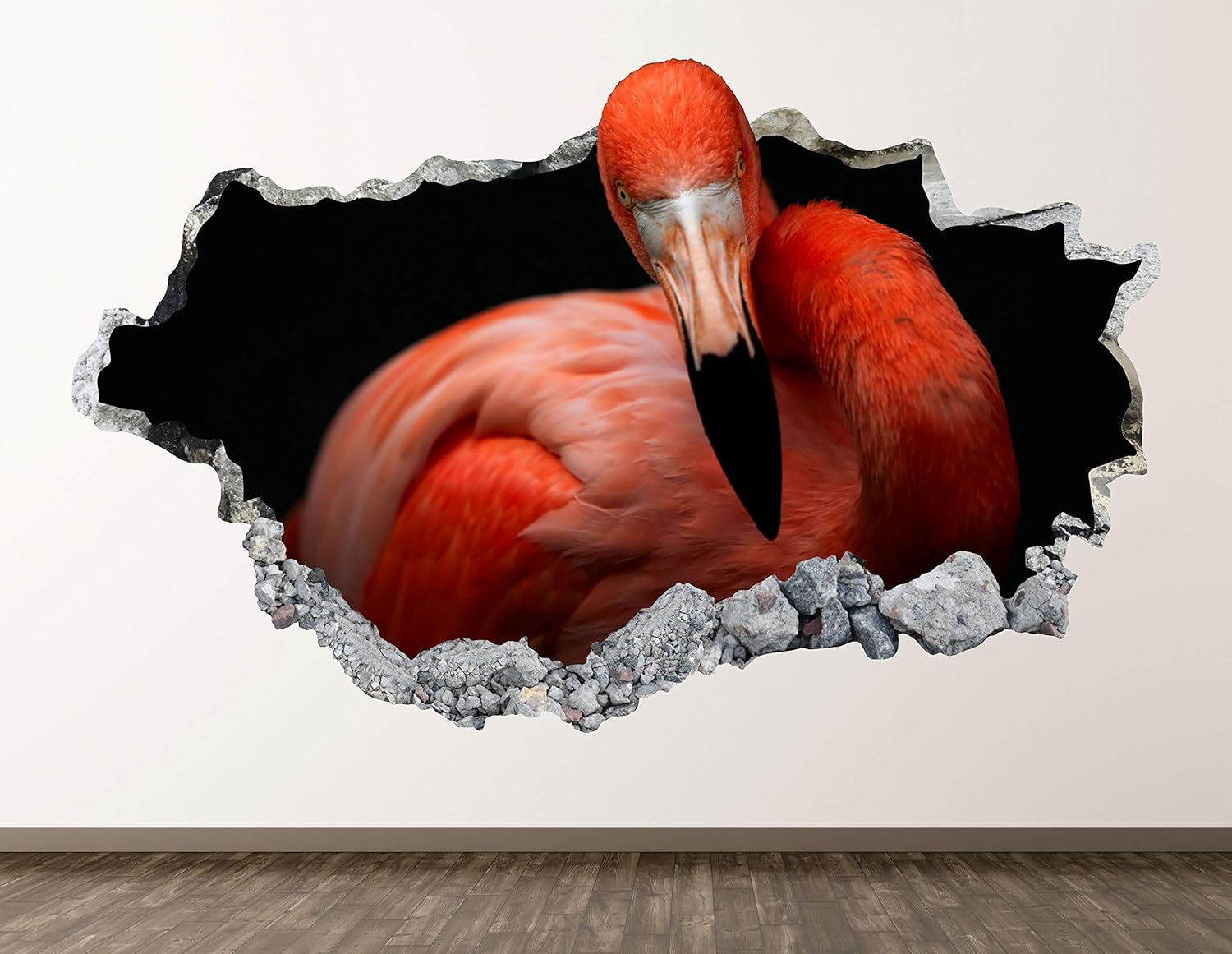Flamingo Wall Decal Art Decor 3D Smashed Beautiful Tropical Bird Sticker Poster Kids Room Mural Custom Gift BL1861 (30"W x 18"H)